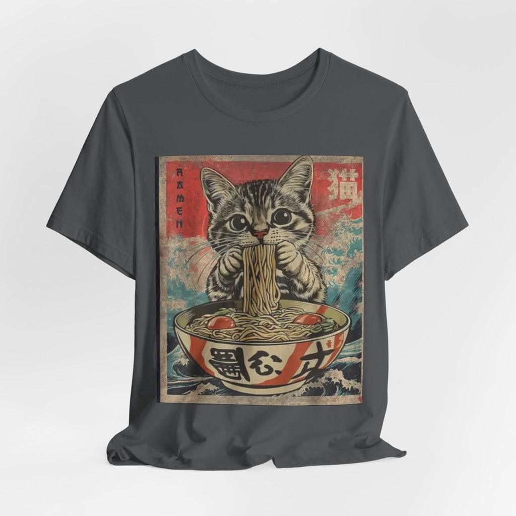 Vintage Cat Eating Ramen Tee, Cat Lover Gift, Funny T-Shirt, Cute Graphic Tee, Anime Apparel, Pet Enthusiast Wear
