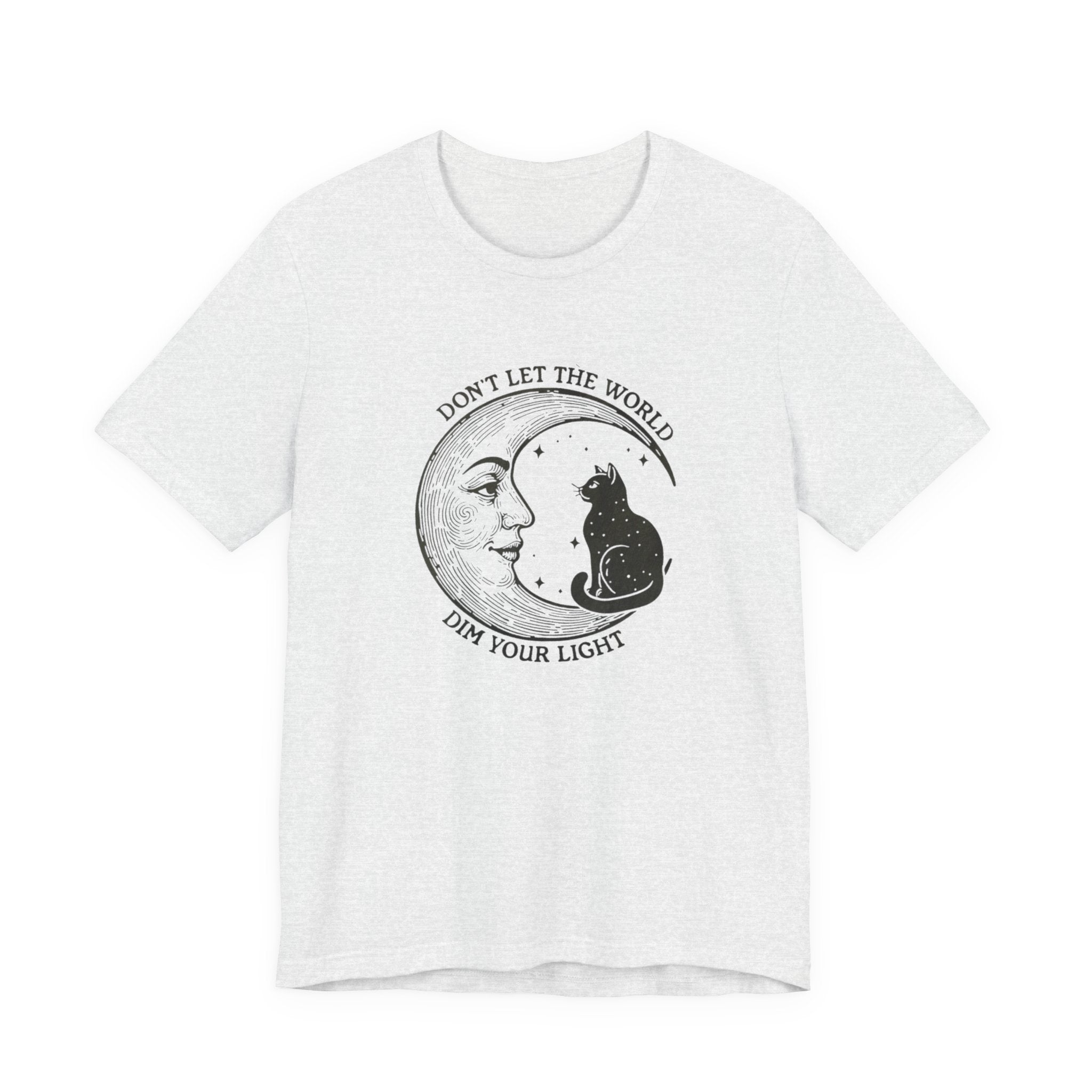 Celestial Cat Tee with Inspirational Quote, Unisex Tee, Moon and Cat Shirt, Witchy Apparel, Gift for Cat Lovers