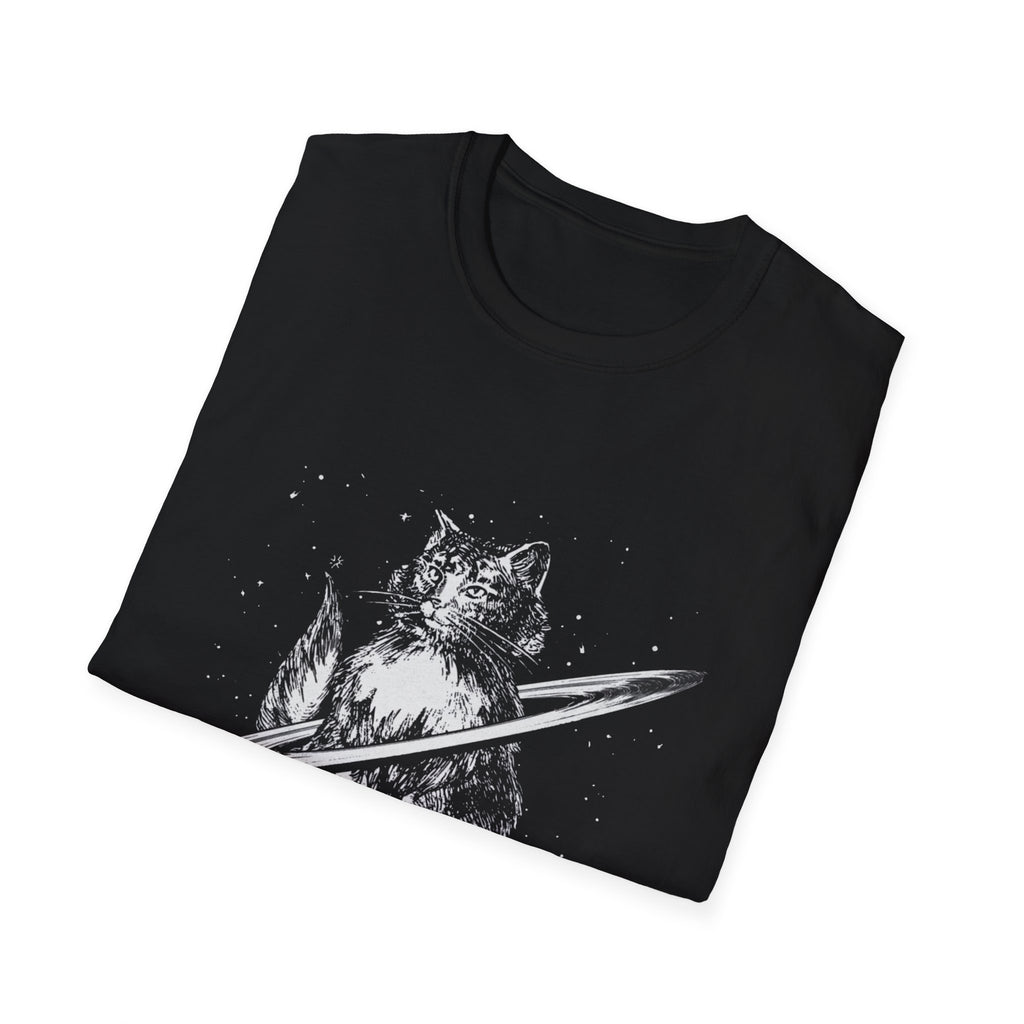 Cat Planetary Orbit Illustration T-Shirt | Minimal Space Art