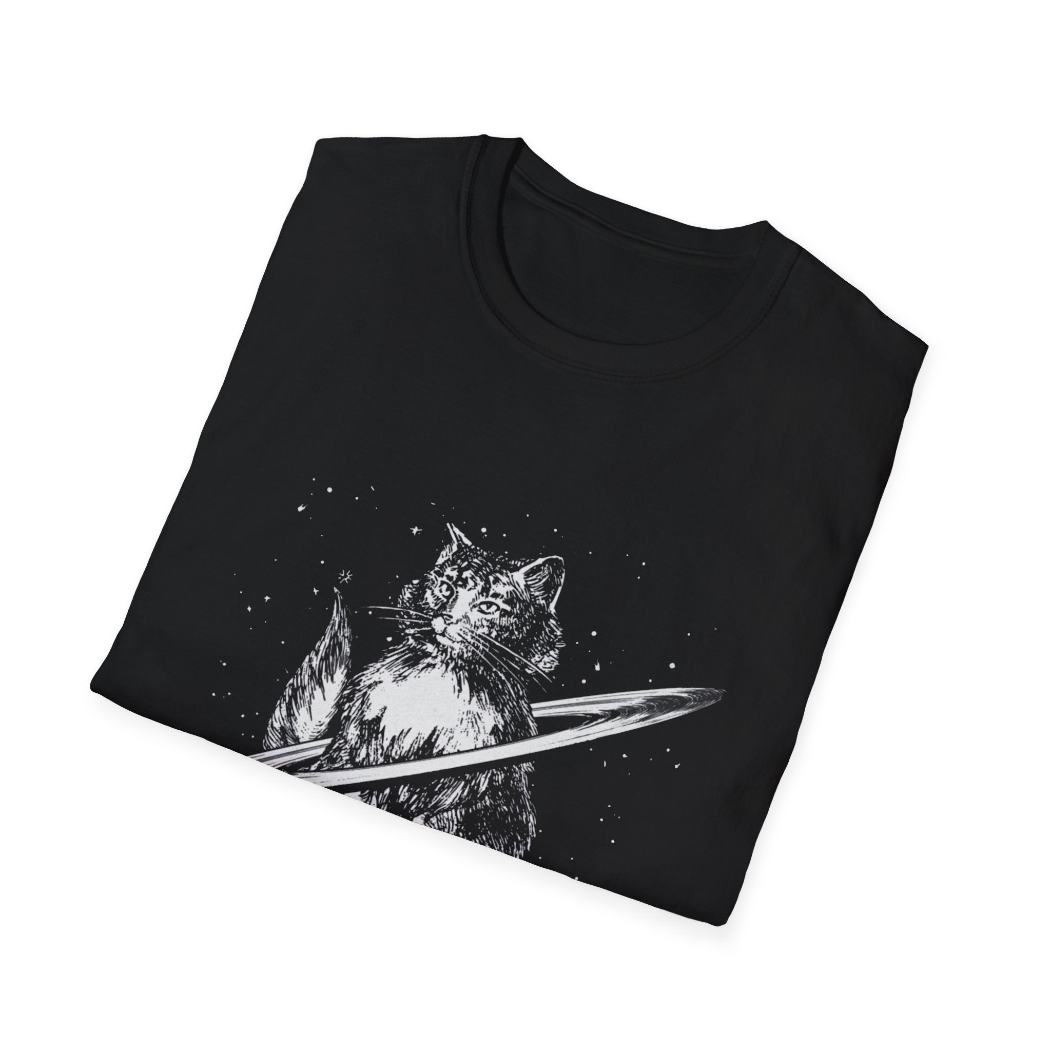 Cat Planetary Orbit Illustration T-Shirt | Minimal Space Art