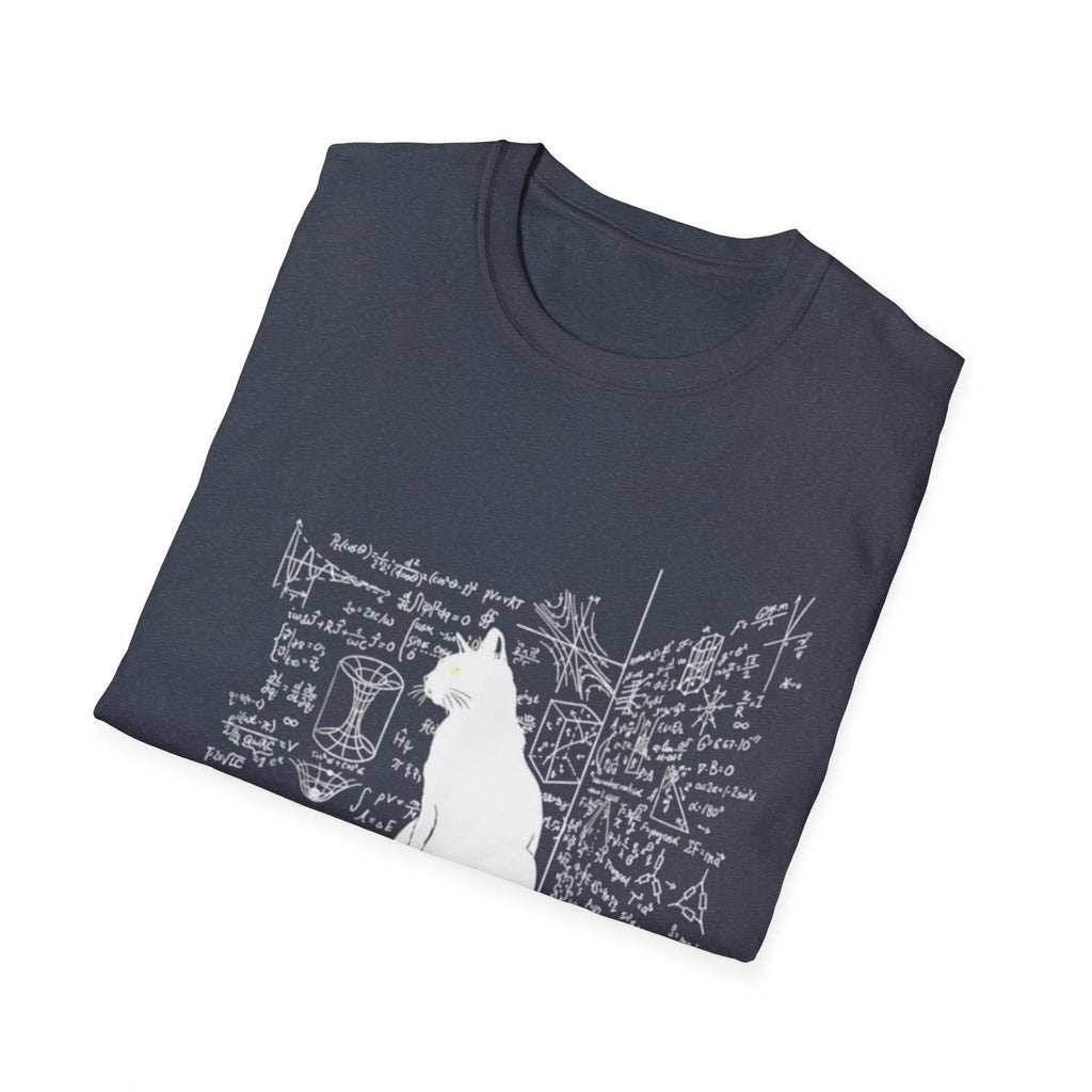 Schrodingers cat tee, escape plan, Cat silhouette with handwritten notes T-Shirt | Science doodle tee