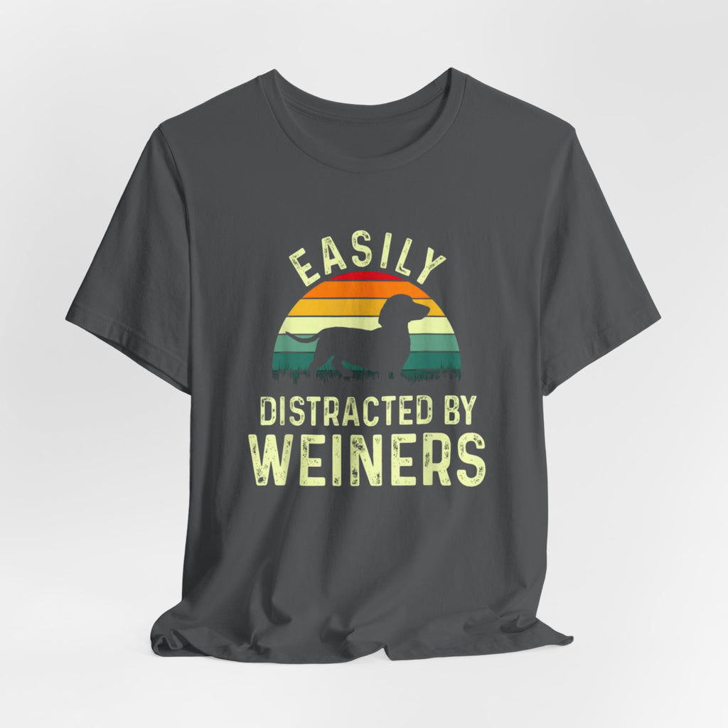 Easily Distracted By Weiners T-Shirt | Dachshund Retro Sunset Tee