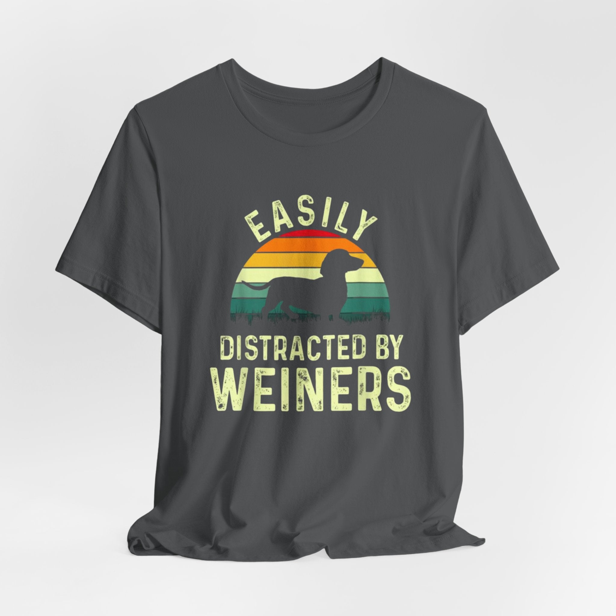 Easily Distracted By Weiners T-Shirt | Dachshund Retro Sunset Tee