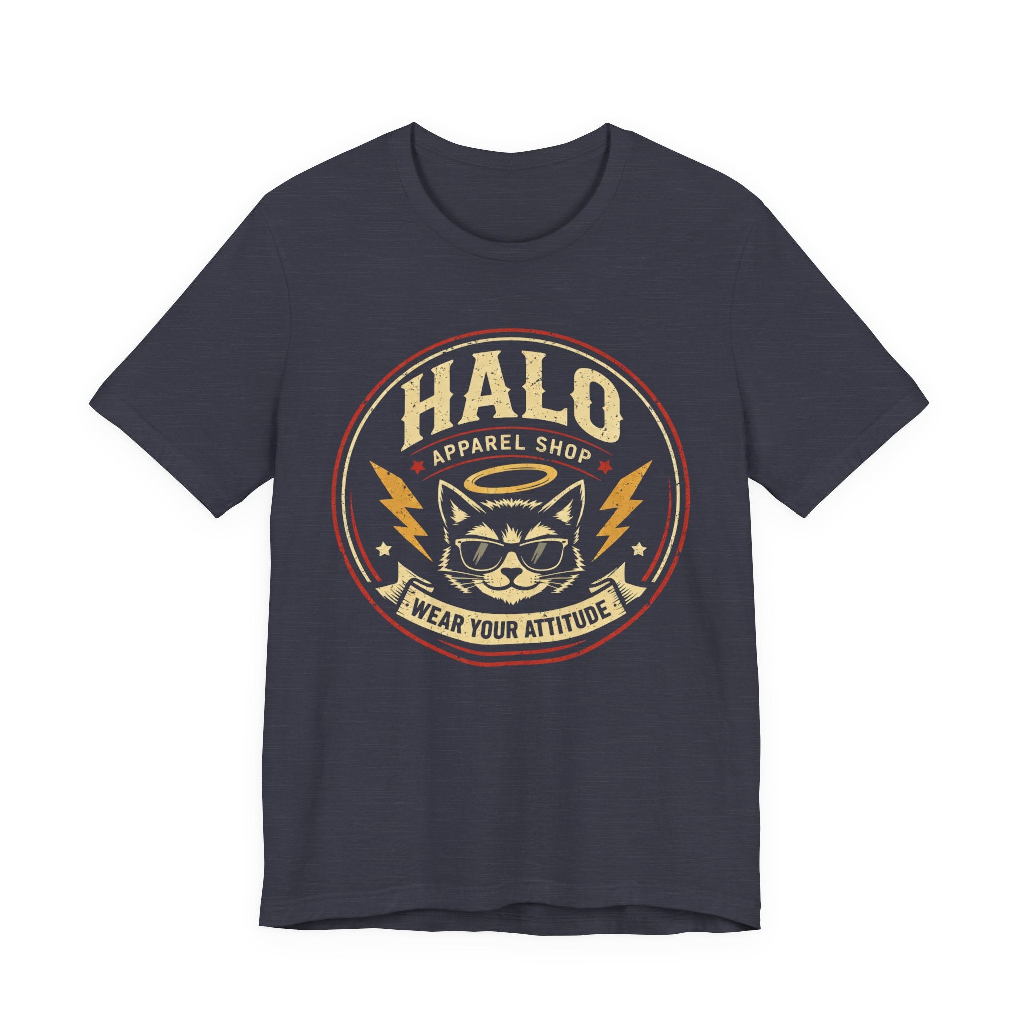 Halo Cat Graphic Tee — "Wear Your Attitude" Vintage Rock T-Shirt