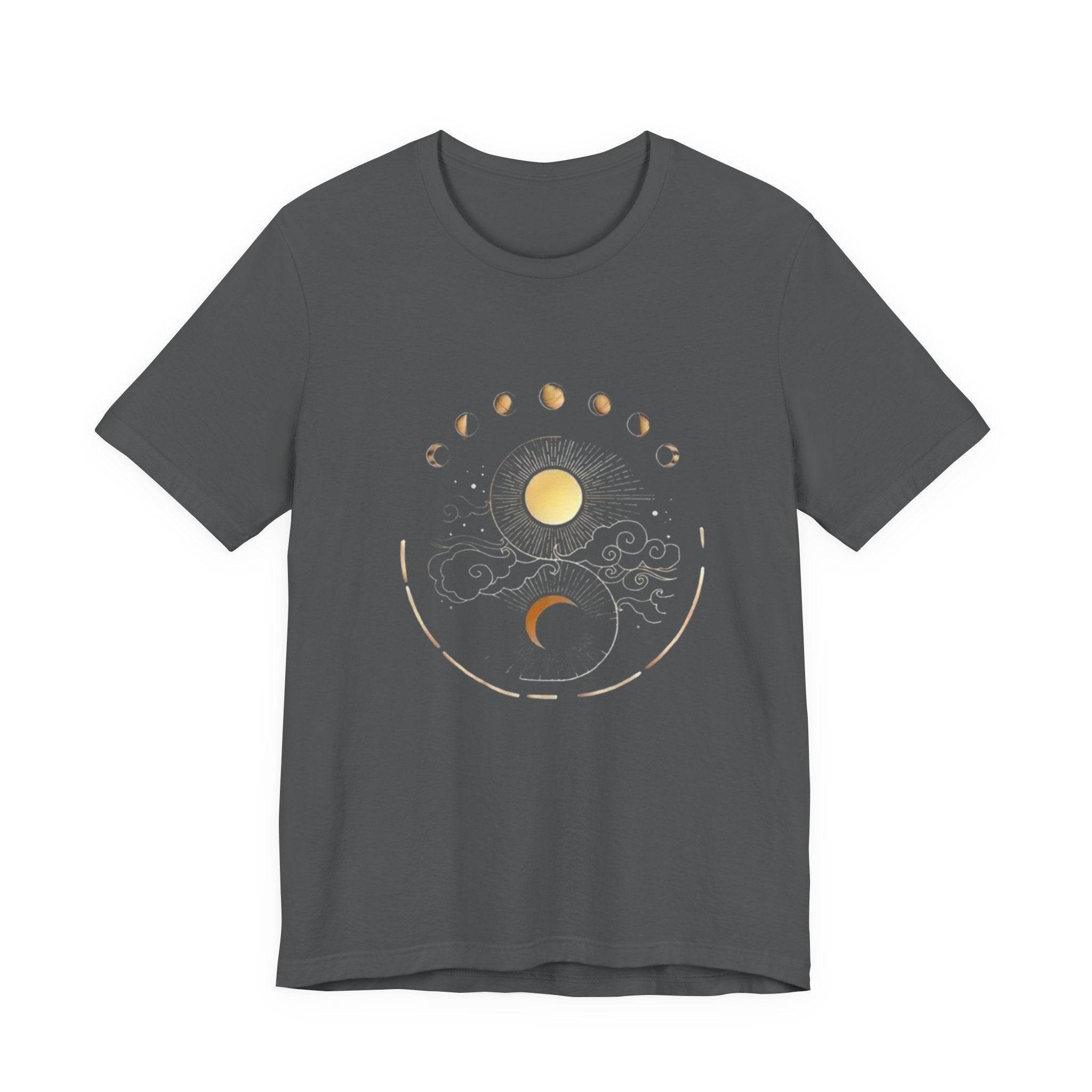 Celestial Phases Unisex Tee, Astrology Shirt, Lunar Cycle T-Shirt, Gift for Astronomers, Black Graphic Tee, Horoscope Apparel