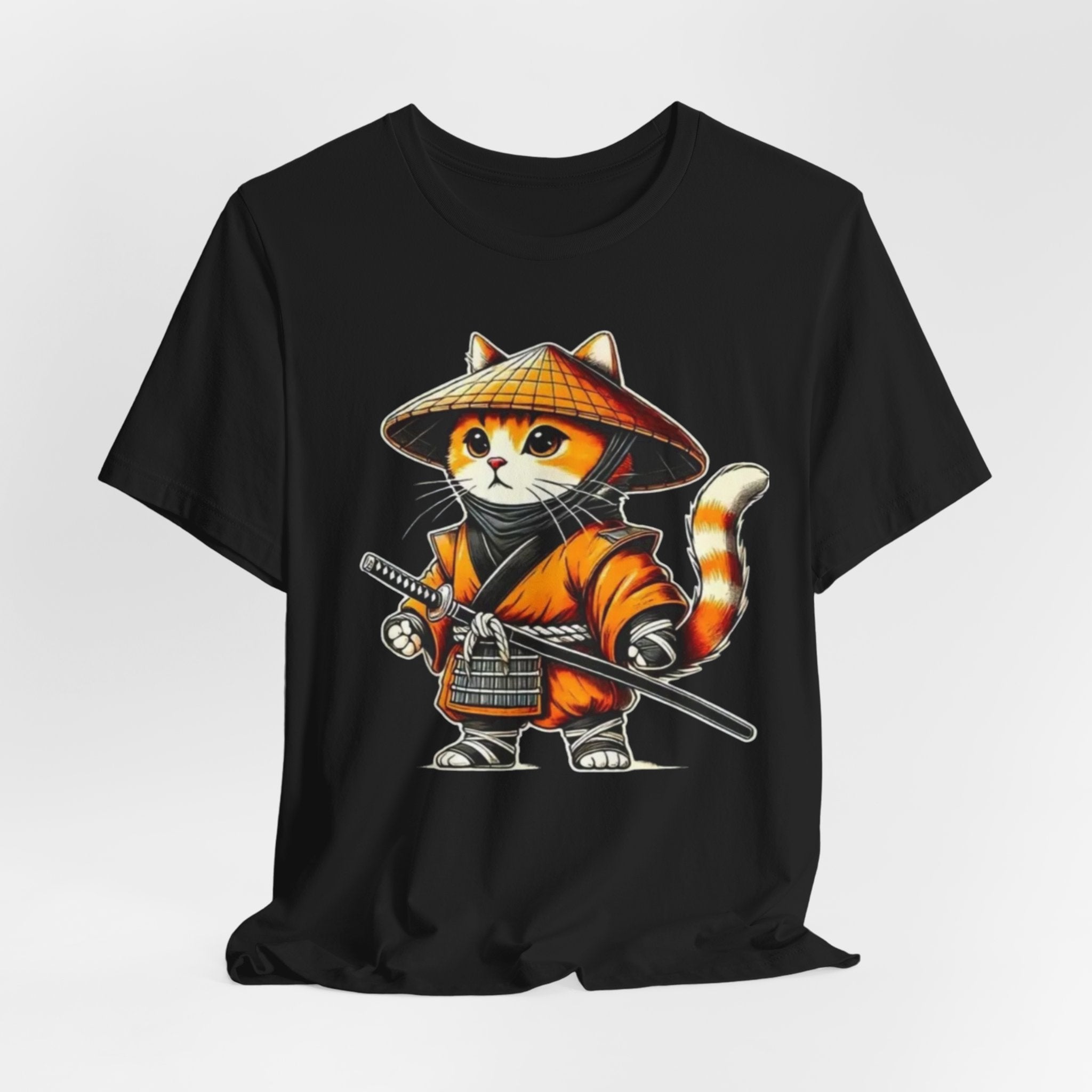 Samurai Cat T‑Shirt — Cute Ninja Kitten Graphic Tee