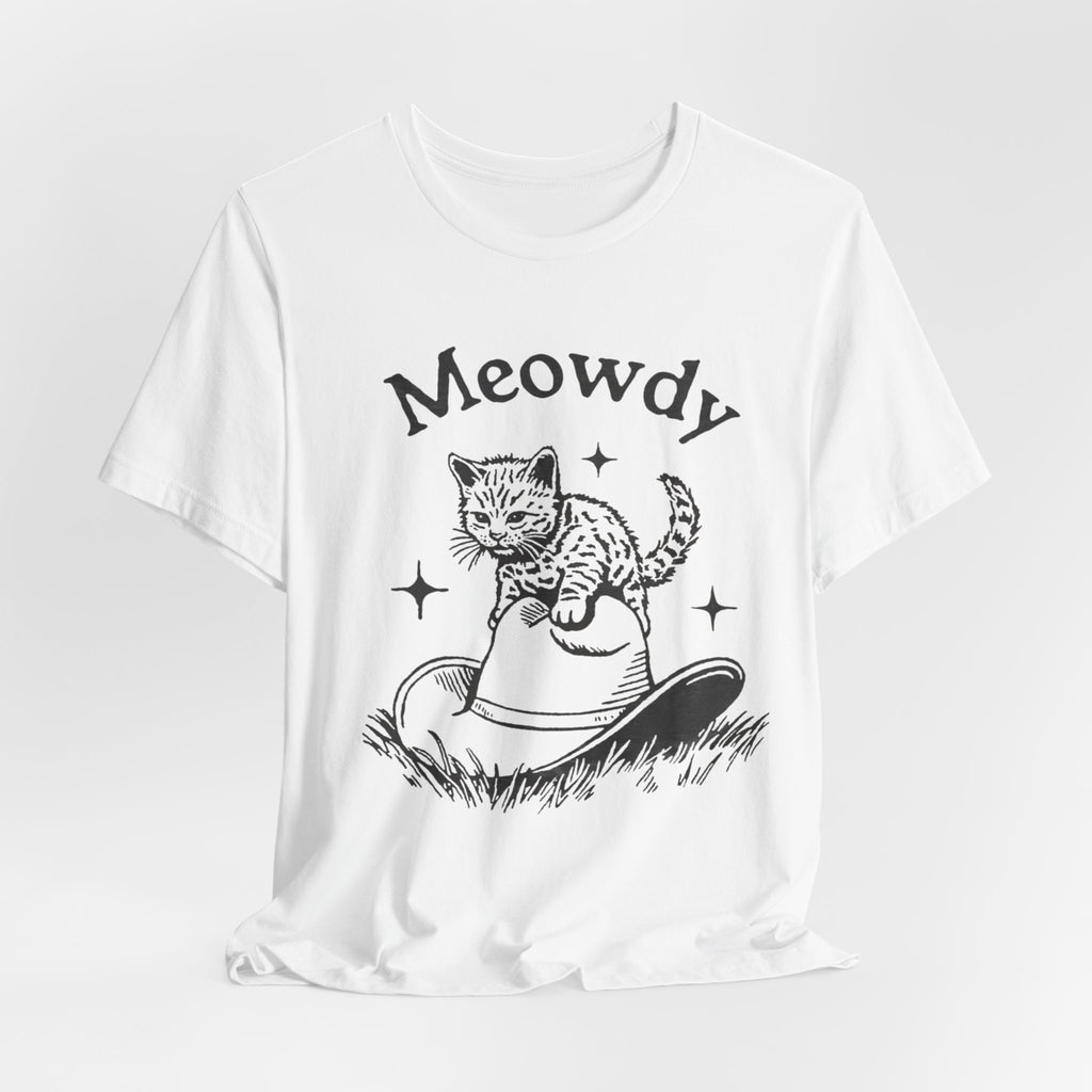 Cute Cat Meowdy Tee, Unisex Short Sleeve T-Shirt, Gift for Cat Lovers, Pet Owner Fashion, Funny Cat Humor, Comfortable Everyday Wear