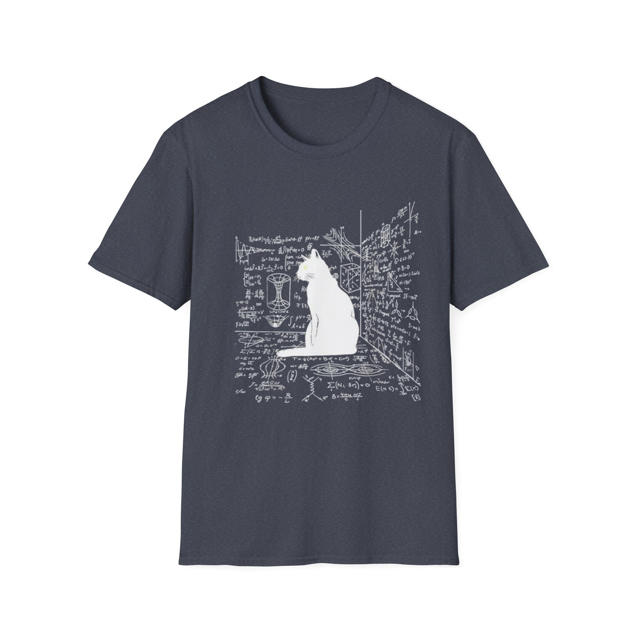 Schrodingers cat tee, escape plan, Cat silhouette with handwritten notes T-Shirt | Science doodle tee