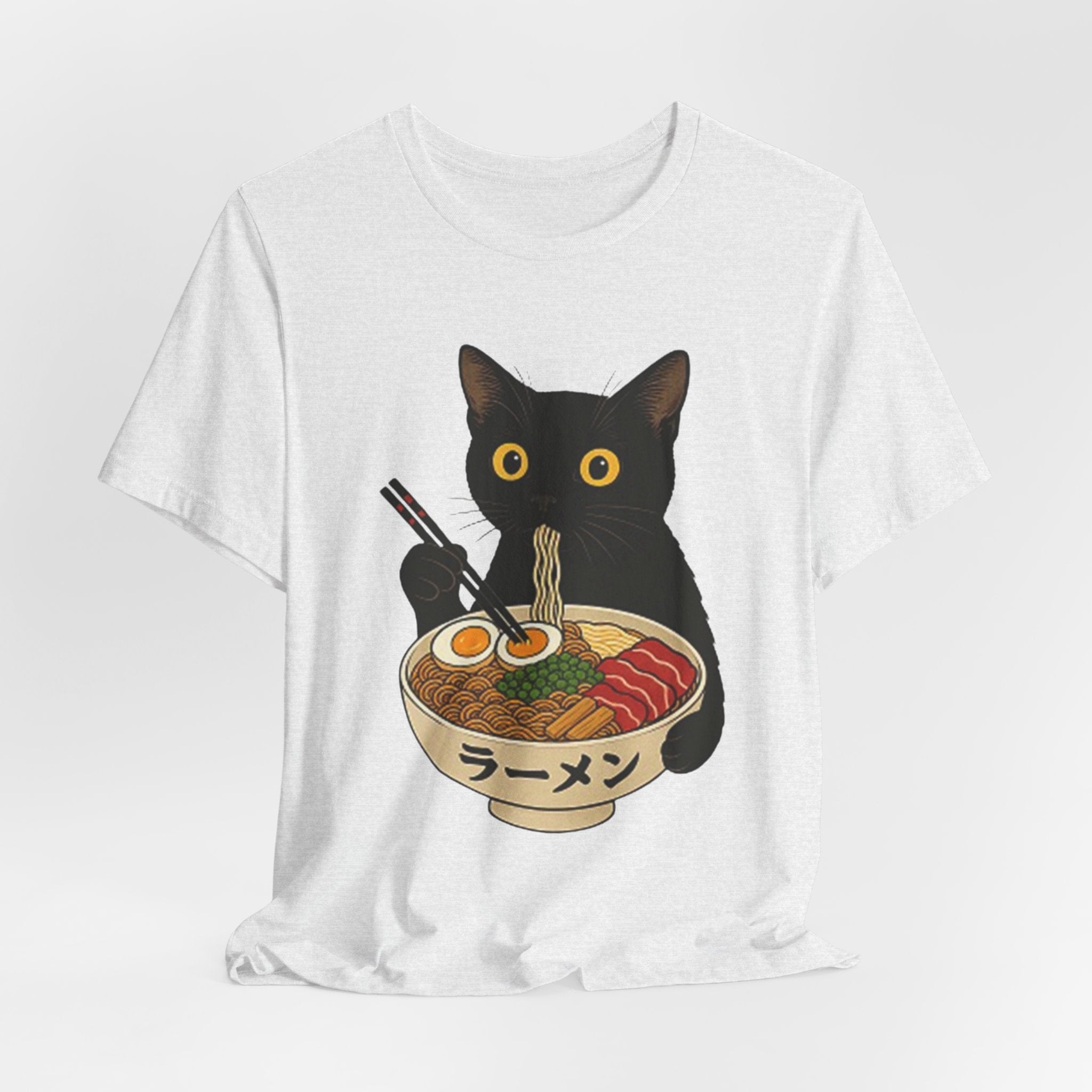 Black Cat Eating Ramen Tee | Cat with Ramen Bowl T-Shirt