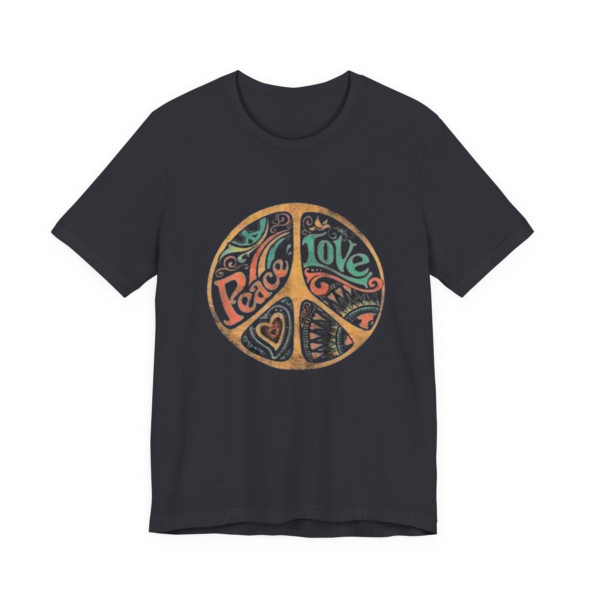 Retro Peace Love Unisex T-Shirt, Boho Graphic Tee, Casual Wear, Festival Shirt, Gift for Friends, Summer Style