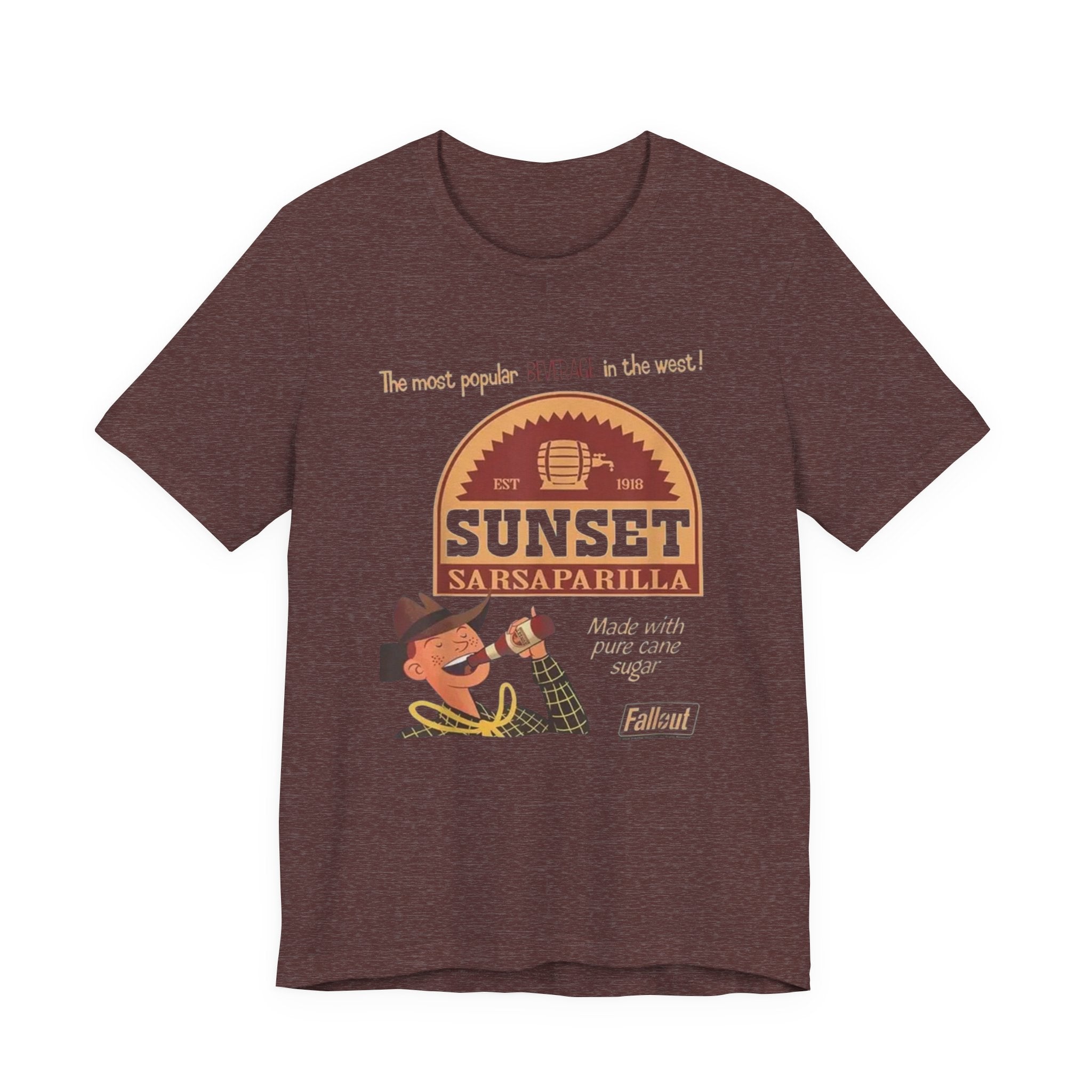 Sunset Sarsaparilla Tee — Retro Fallout Soda Logo T-shirt, Fallout Tee