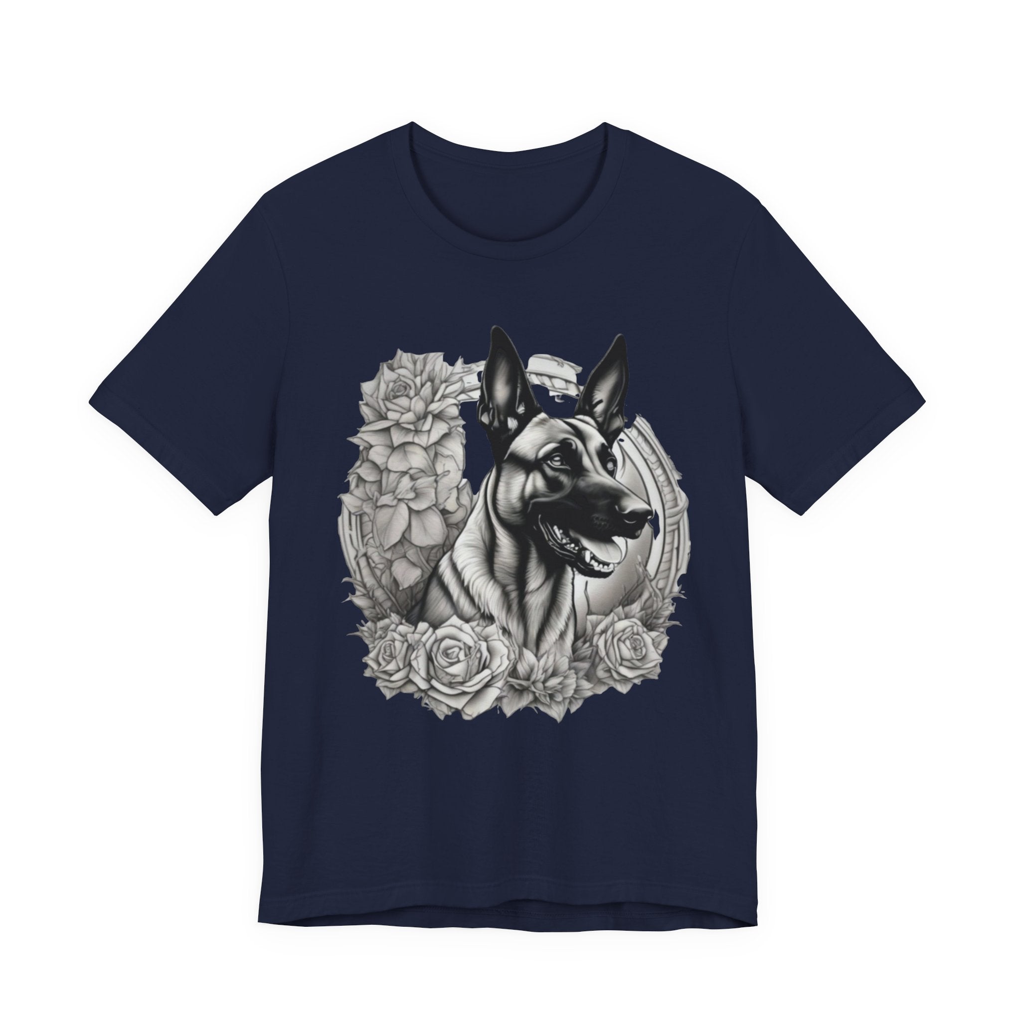 Belgian Malinios Portrait T-Shirt | Floral Frame Dog Tee