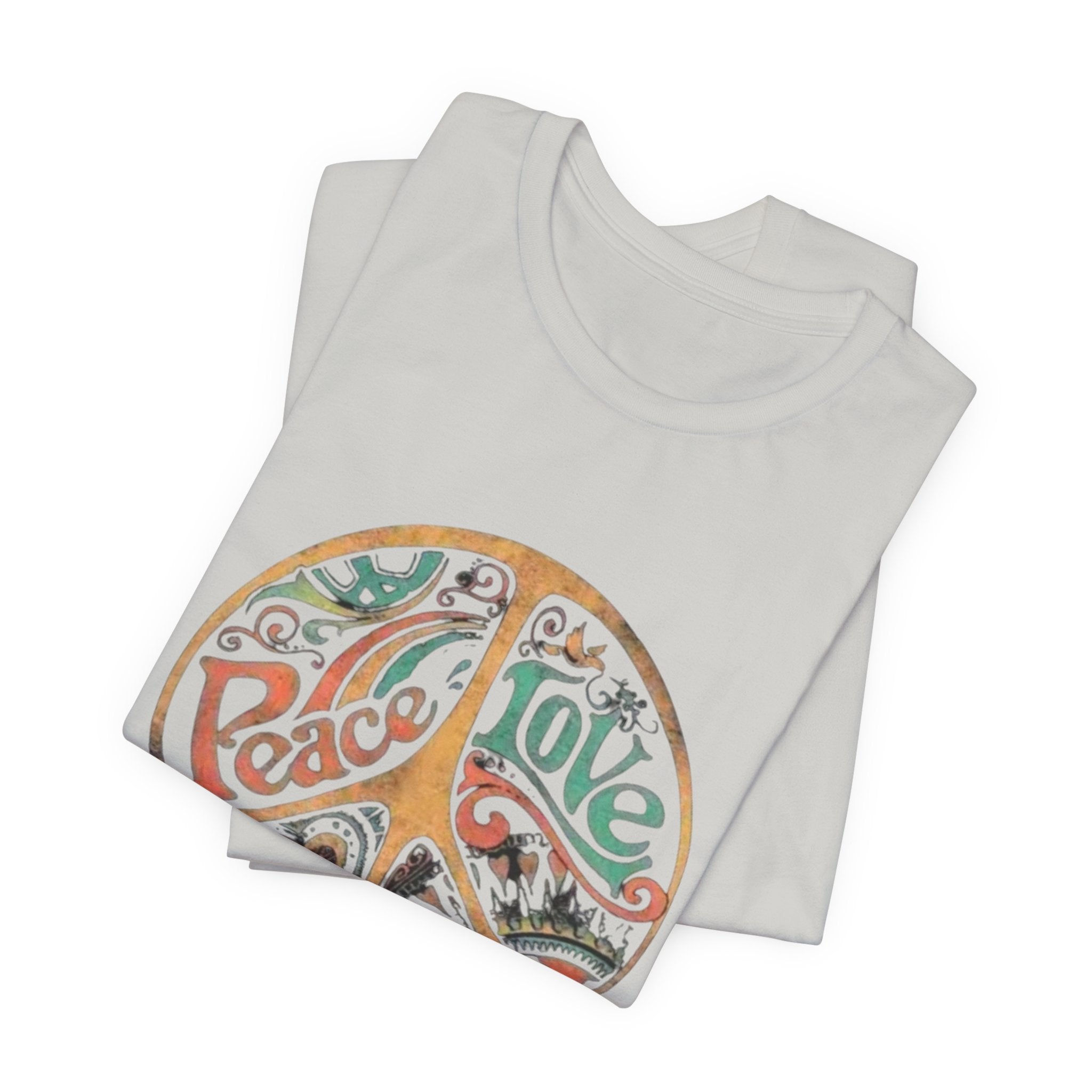 Retro Peace Love Unisex T-Shirt, Boho Graphic Tee, Casual Wear, Festival Shirt, Gift for Friends, Summer Style