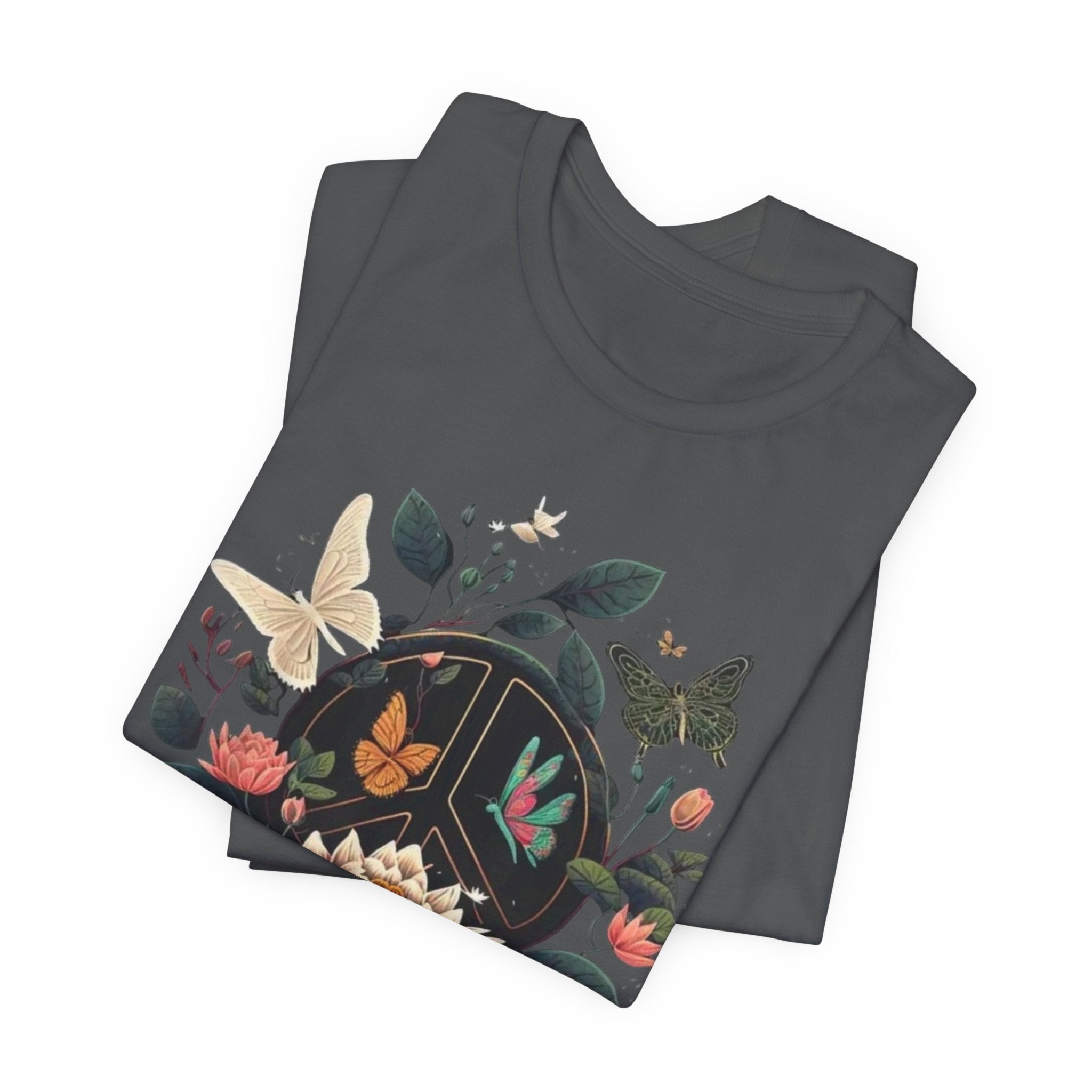 Lotus Bloom and Butterflies Tee | Floral Peace Symbol T-Shirt