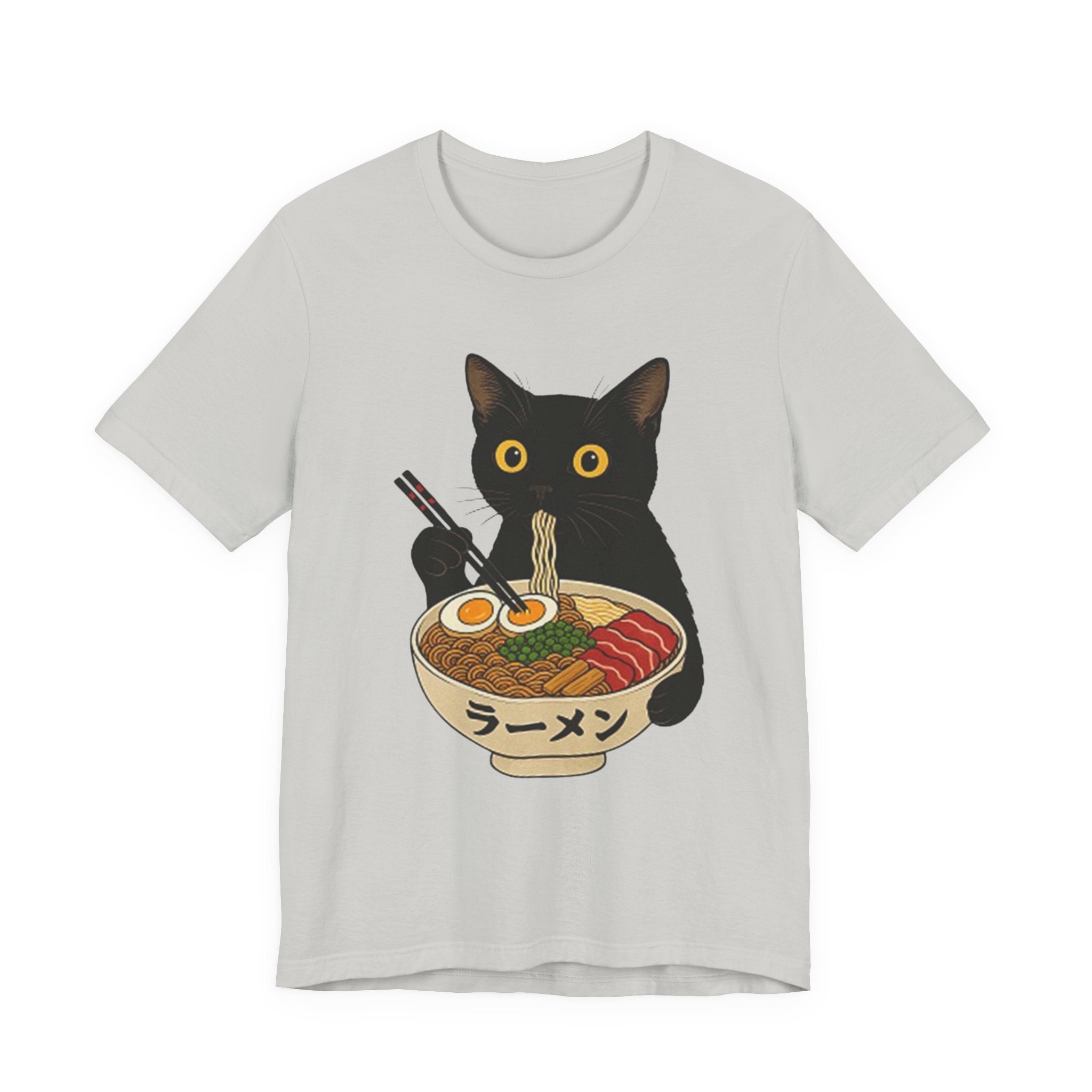 Black Cat Eating Ramen Tee | Cat with Ramen Bowl T-Shirt