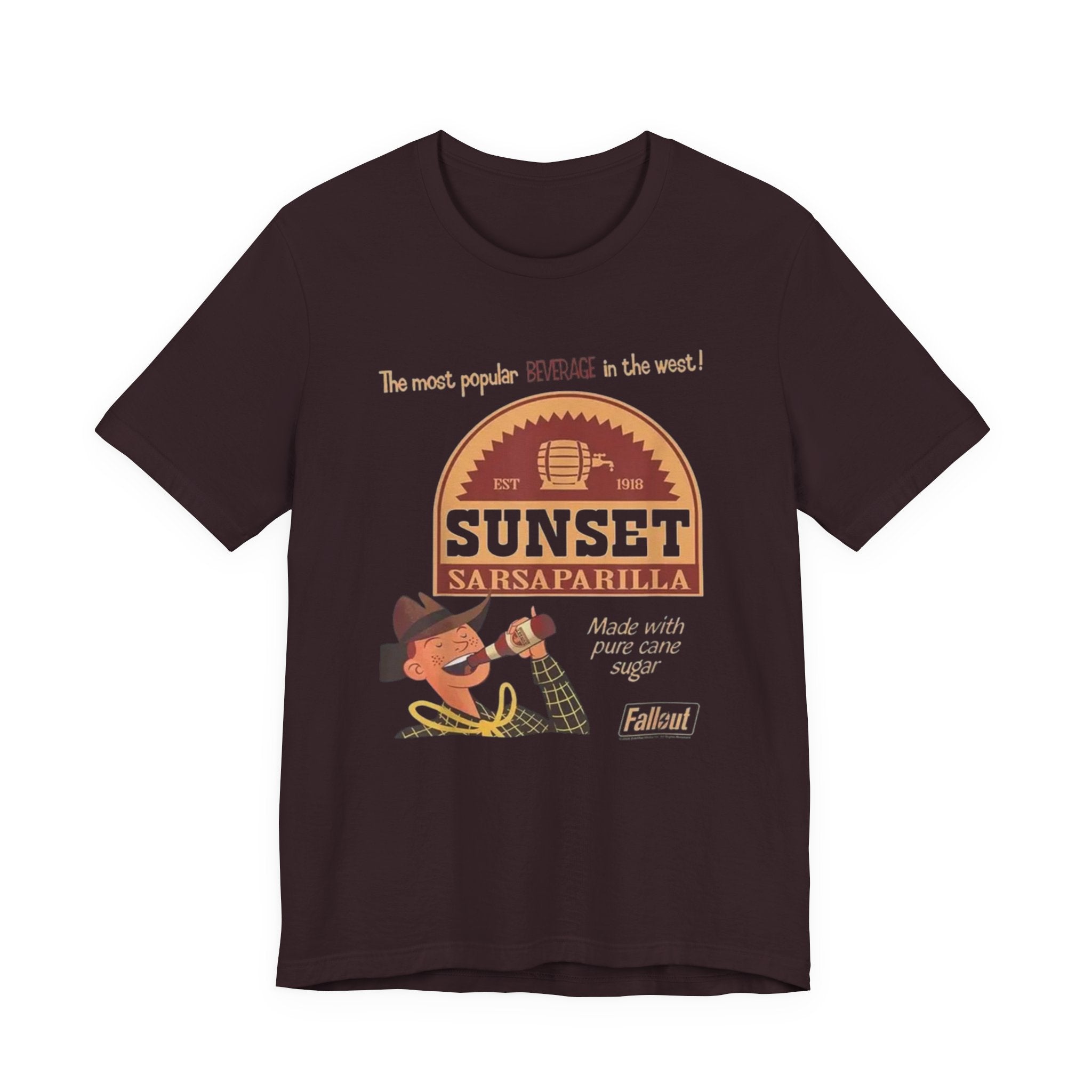 Sunset Sarsaparilla Tee — Retro Fallout Soda Logo T-shirt, Fallout Tee