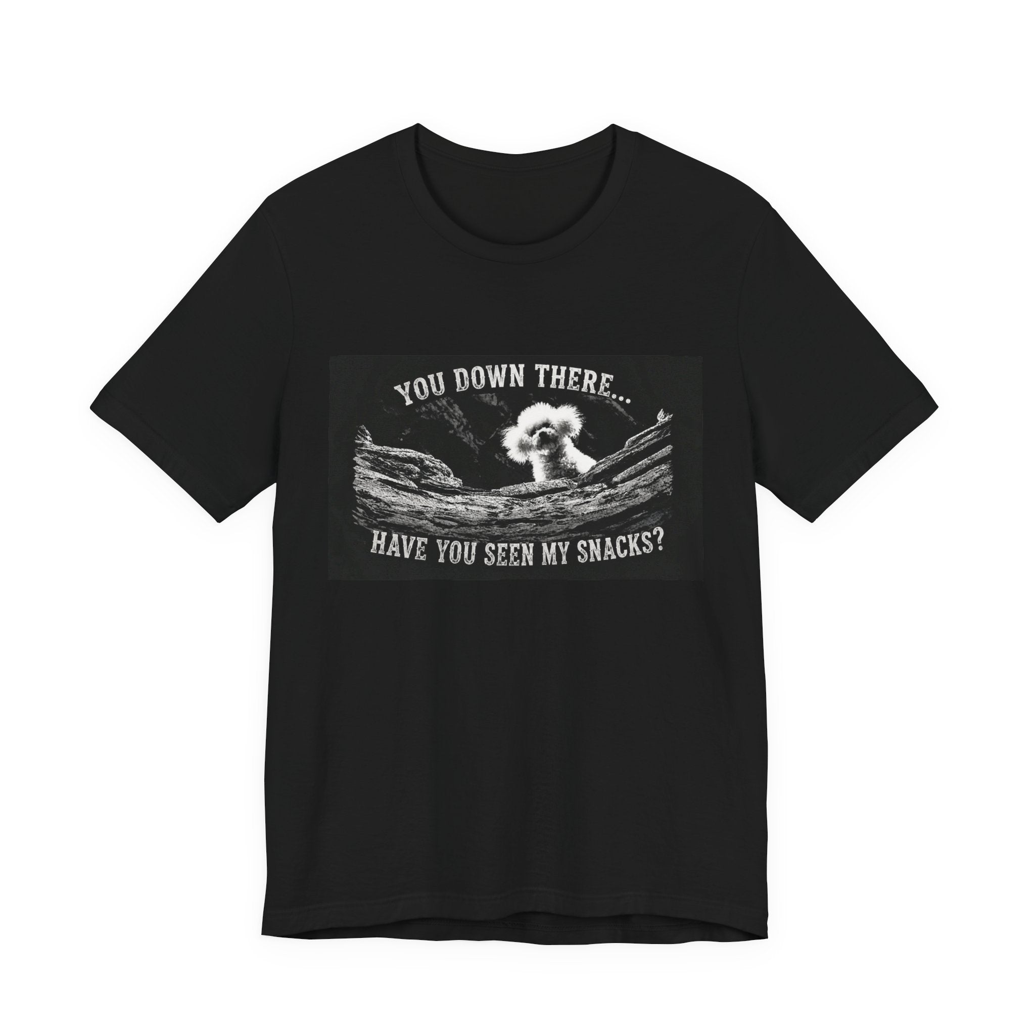 Bichon Frise Shirt — "You Down There... Have You Seen My Snacks?" Funny Dog Snack Rescue Tee