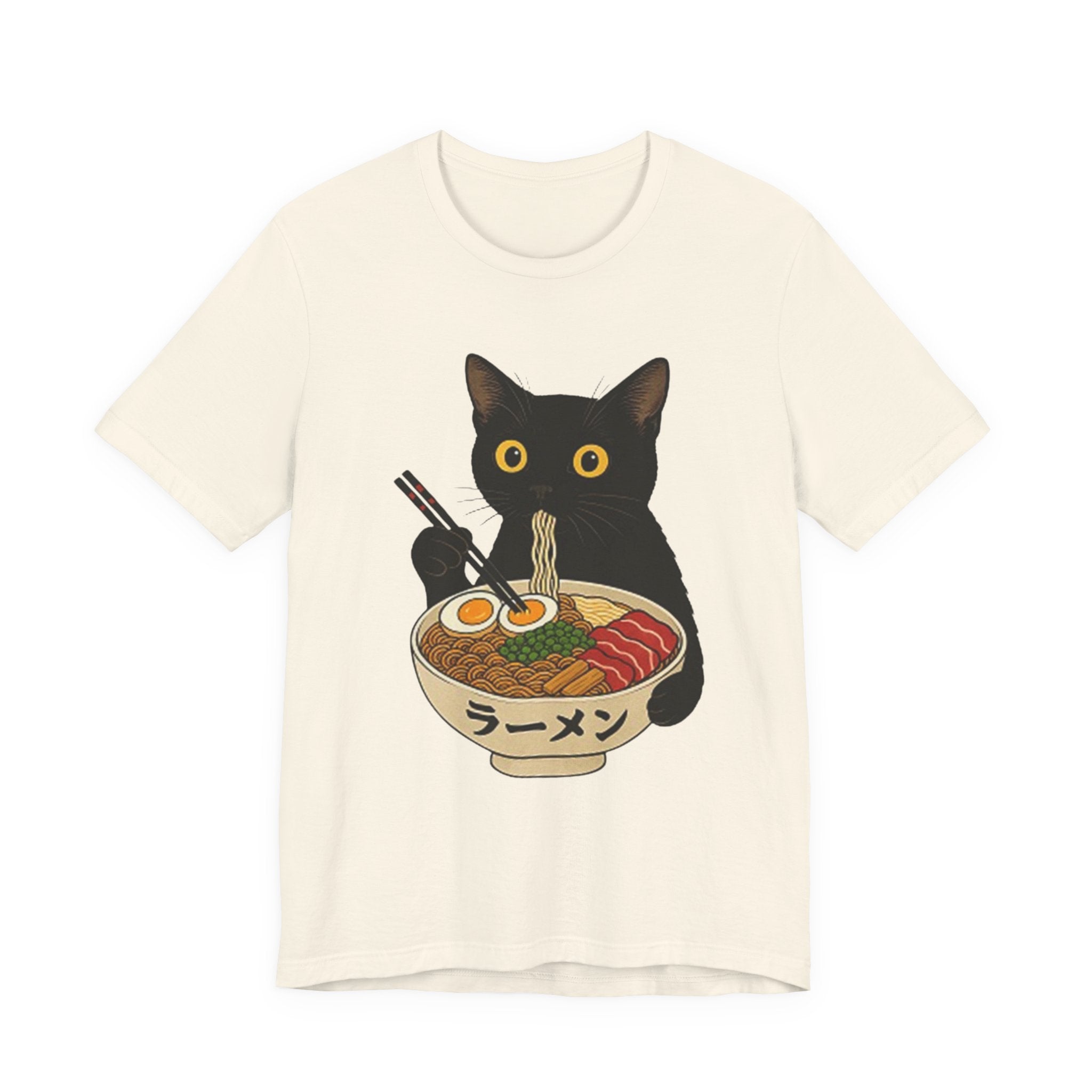 Black Cat Eating Ramen Tee | Cat with Ramen Bowl T-Shirt