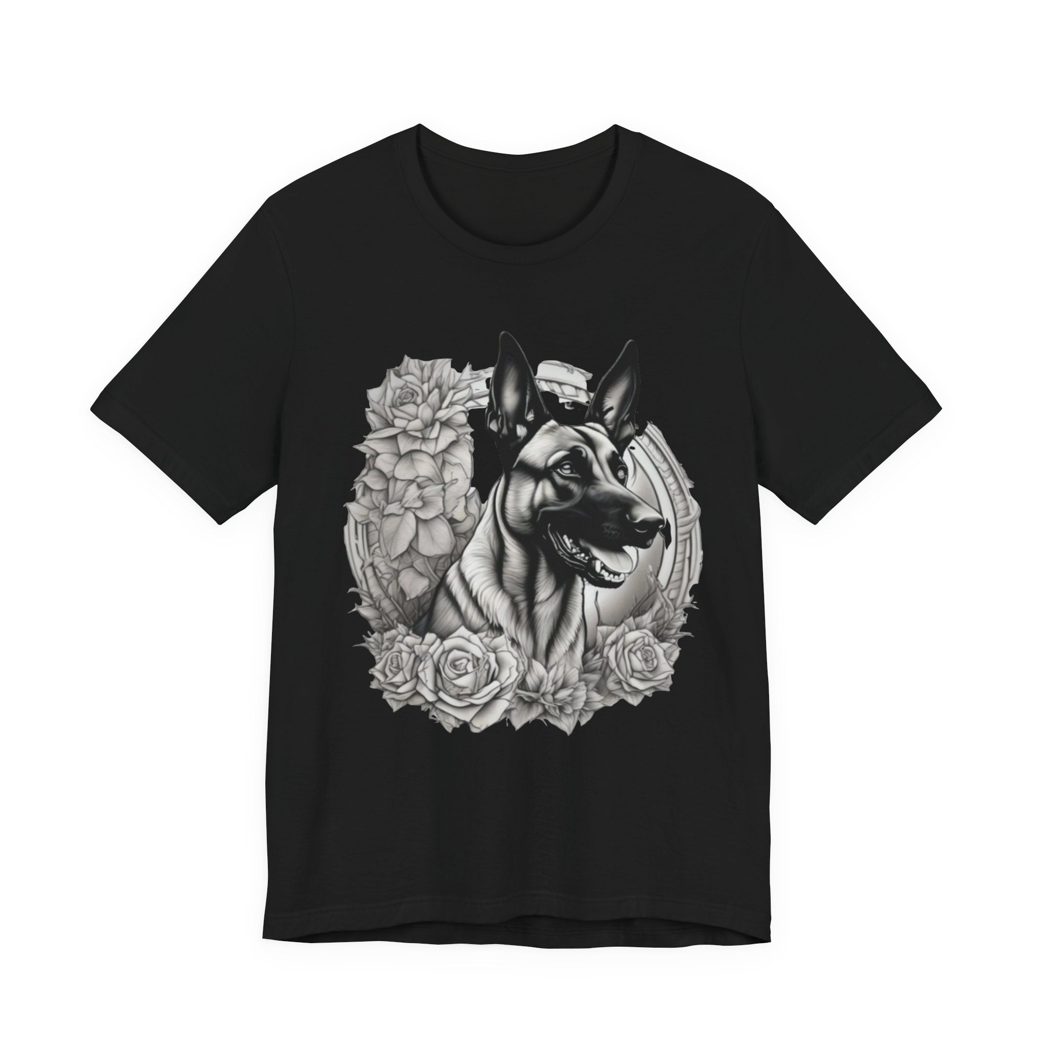 Belgian Malinios Portrait T-Shirt | Floral Frame Dog Tee