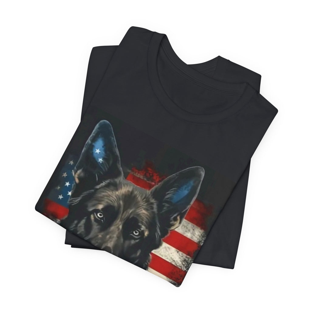 German Shepherd Patriotic T-Shirt — Belgian Malinios Tee, American Flag Dog Tee