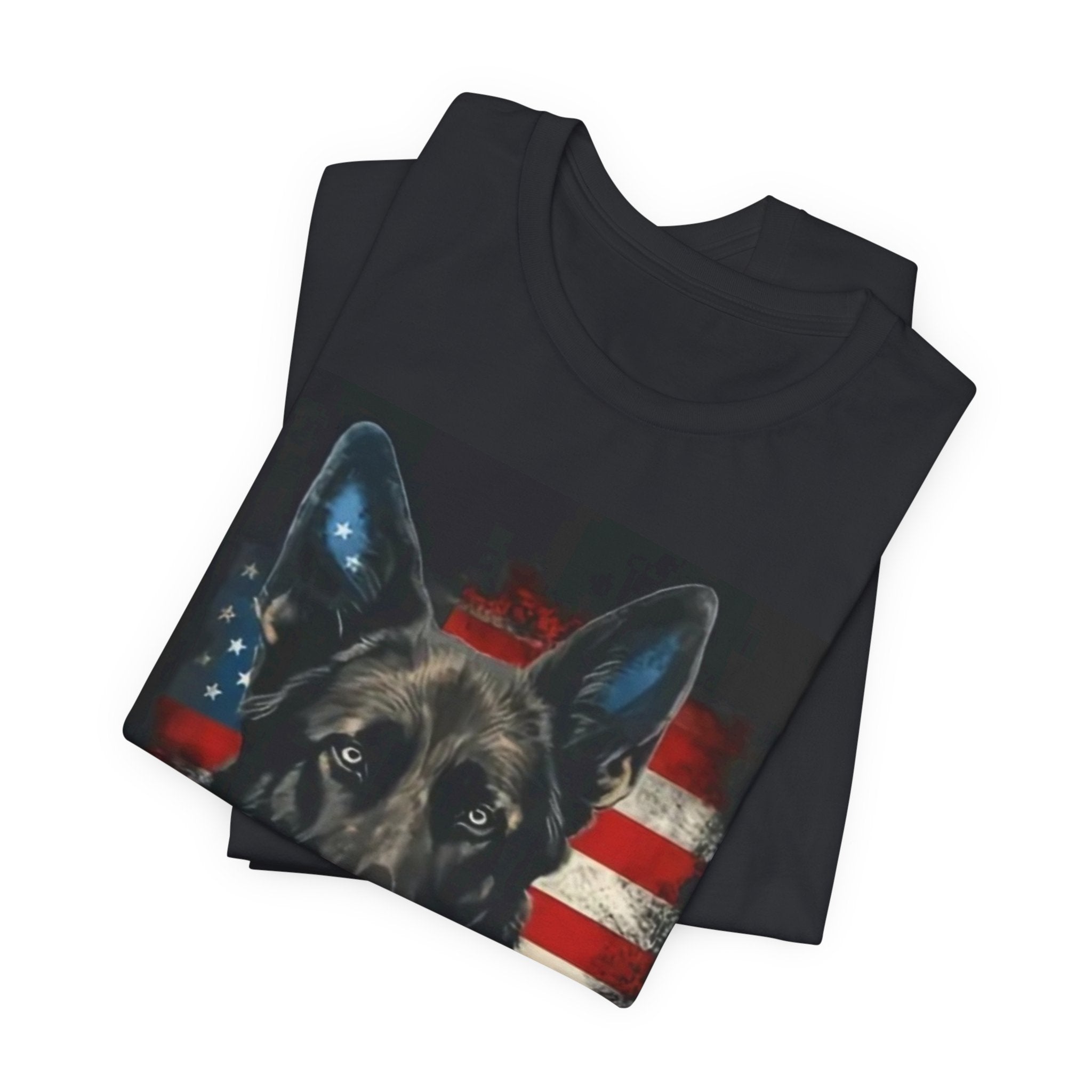 German Shepherd Patriotic T-Shirt — Belgian Malinios Tee, American Flag Dog Tee