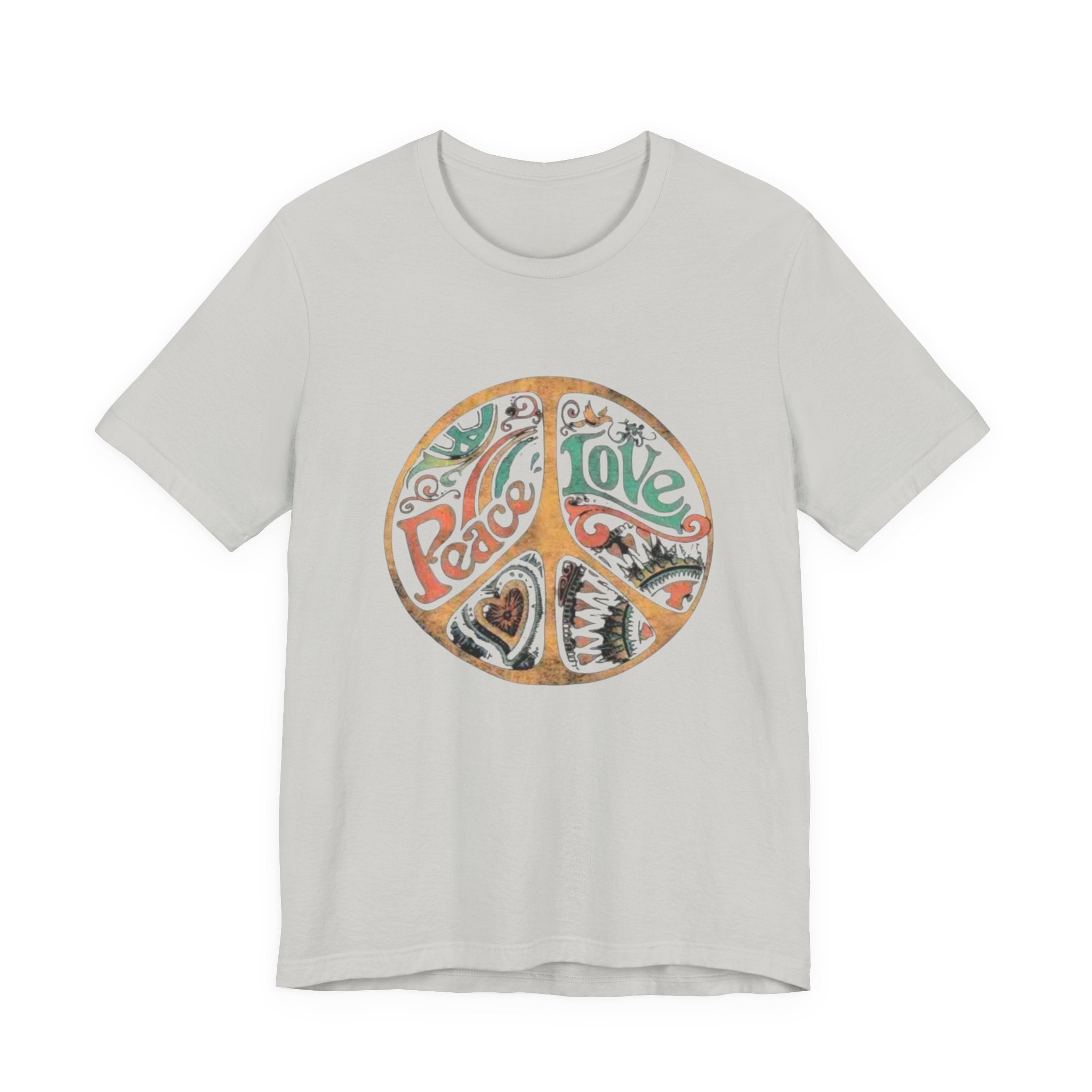 Retro Peace Love Unisex T-Shirt, Boho Graphic Tee, Casual Wear, Festival Shirt, Gift for Friends, Summer Style
