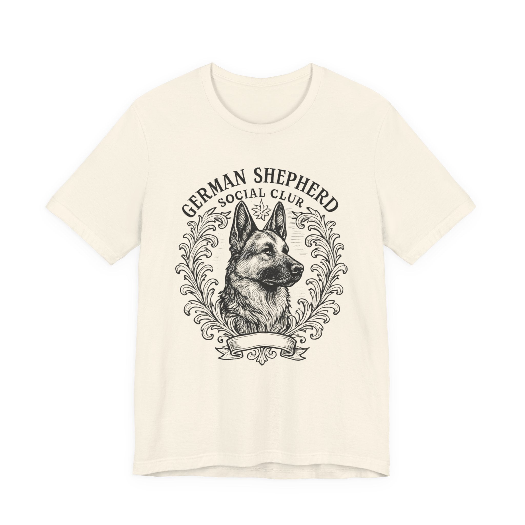 German Shepherd Social Club Tee - Unisex Short Sleeve Shirt for Dog Lovers, Pet Gift, Casual Wear, Canine Enthusiast Apparel