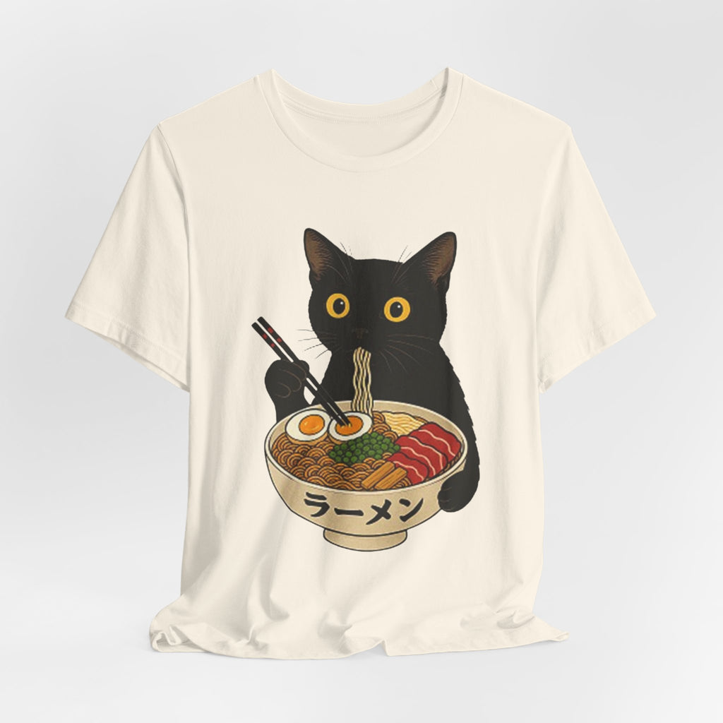Black Cat Eating Ramen Tee | Cat with Ramen Bowl T-Shirt