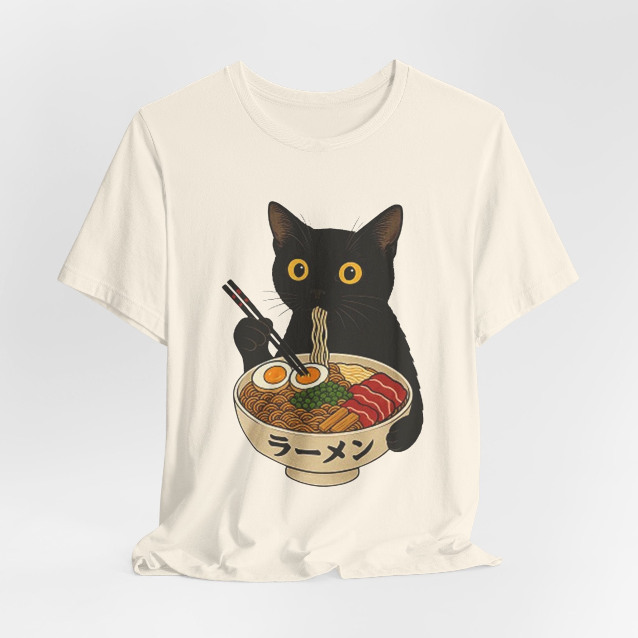 Black Cat Eating Ramen Tee | Cat with Ramen Bowl T-Shirt