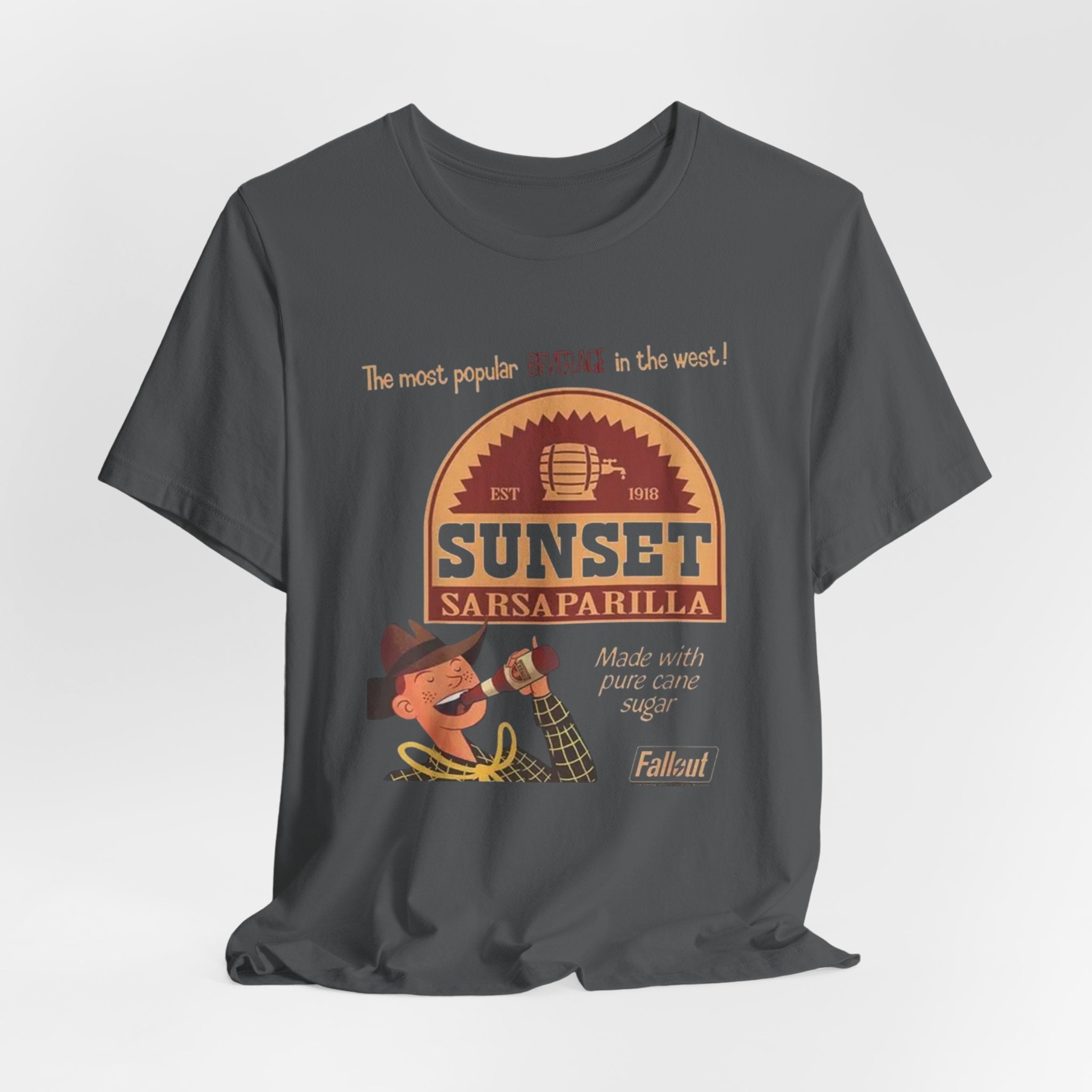 Sunset Sarsaparilla Tee — Retro Fallout Soda Logo T-shirt, Fallout Tee