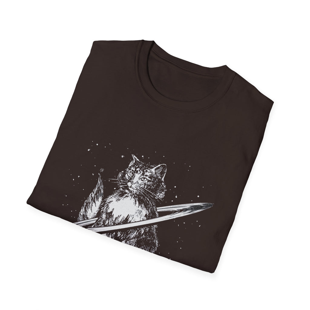 Cat Planetary Orbit Illustration T-Shirt | Minimal Space Art
