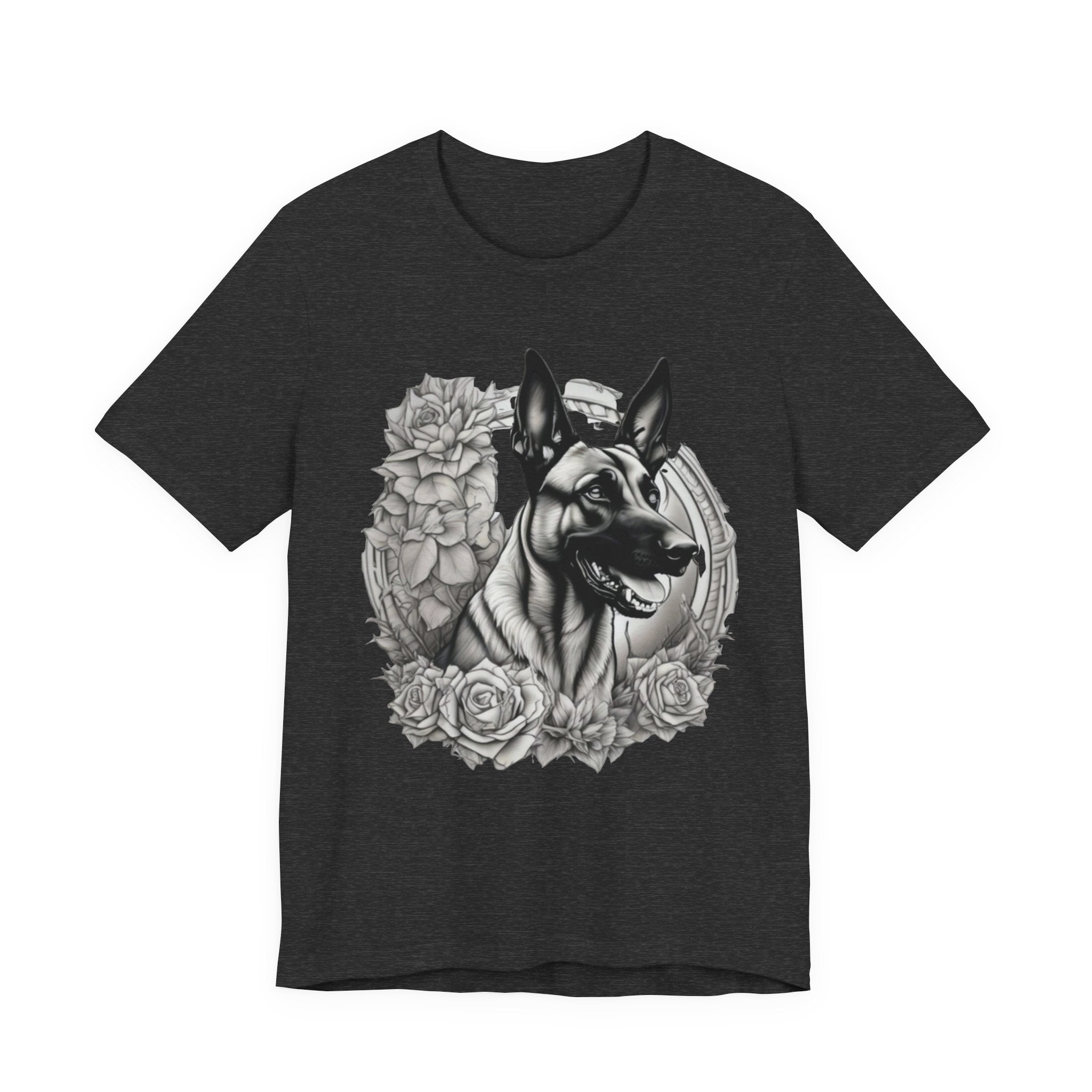 Belgian Malinios Portrait T-Shirt | Floral Frame Dog Tee