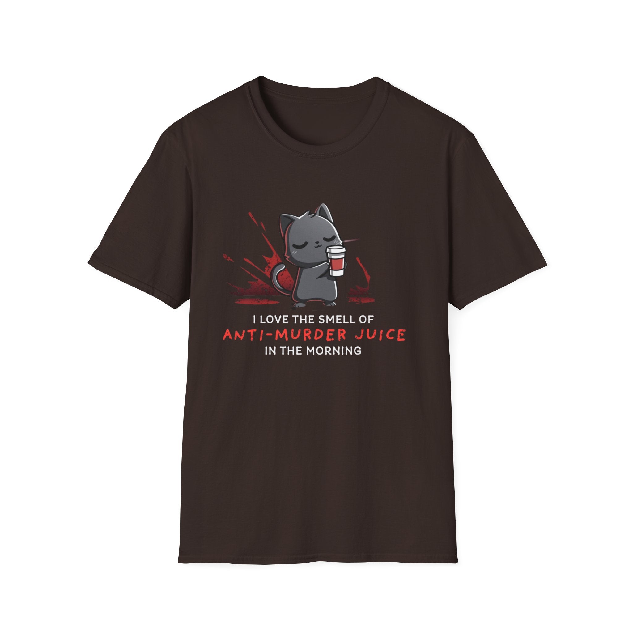 Anti-Murder Juice Cat T-Shirt | Cute Dark Humor Coffee Tee