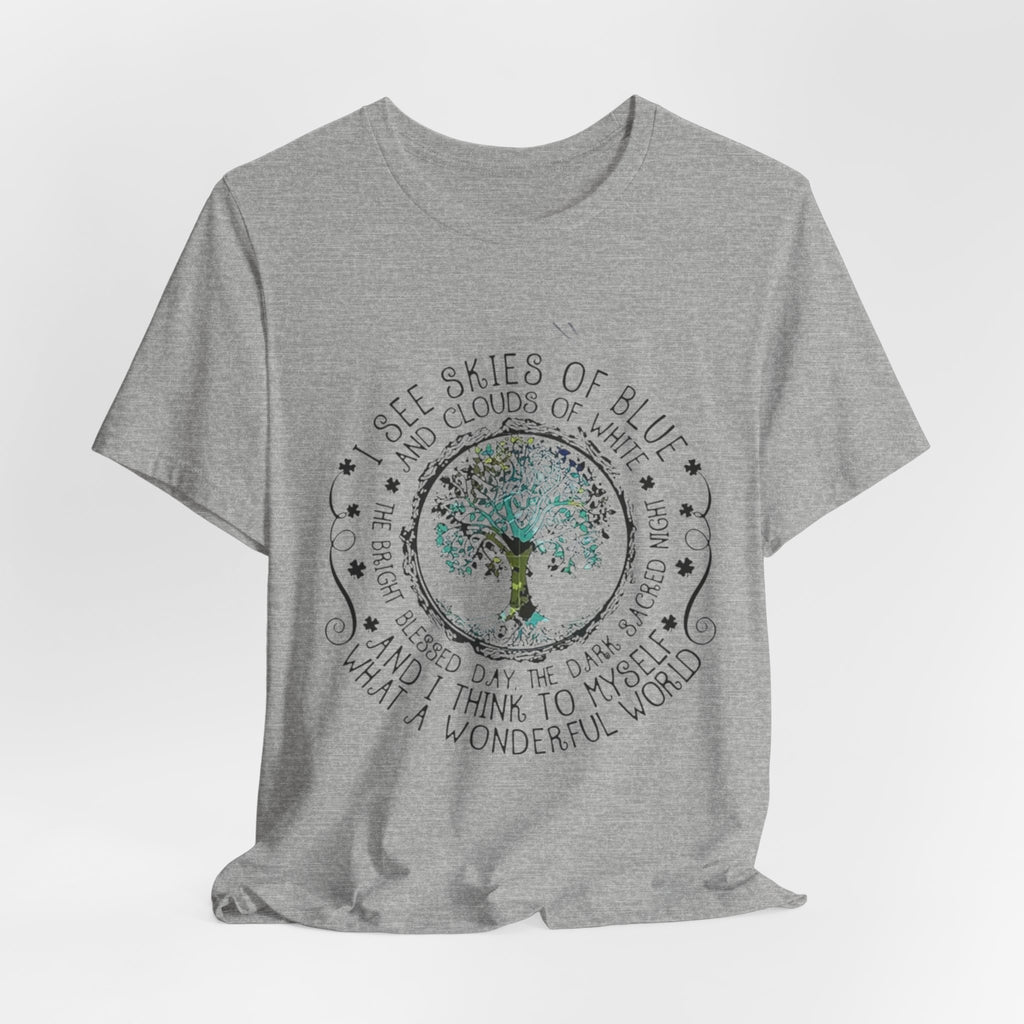 Vintage Inspirational Tee, Unisex Jersey T-Shirt, Nature Lover Gift, Skies of Blue Design, Positive Quote Shirt, Eco-Friendly Apparel