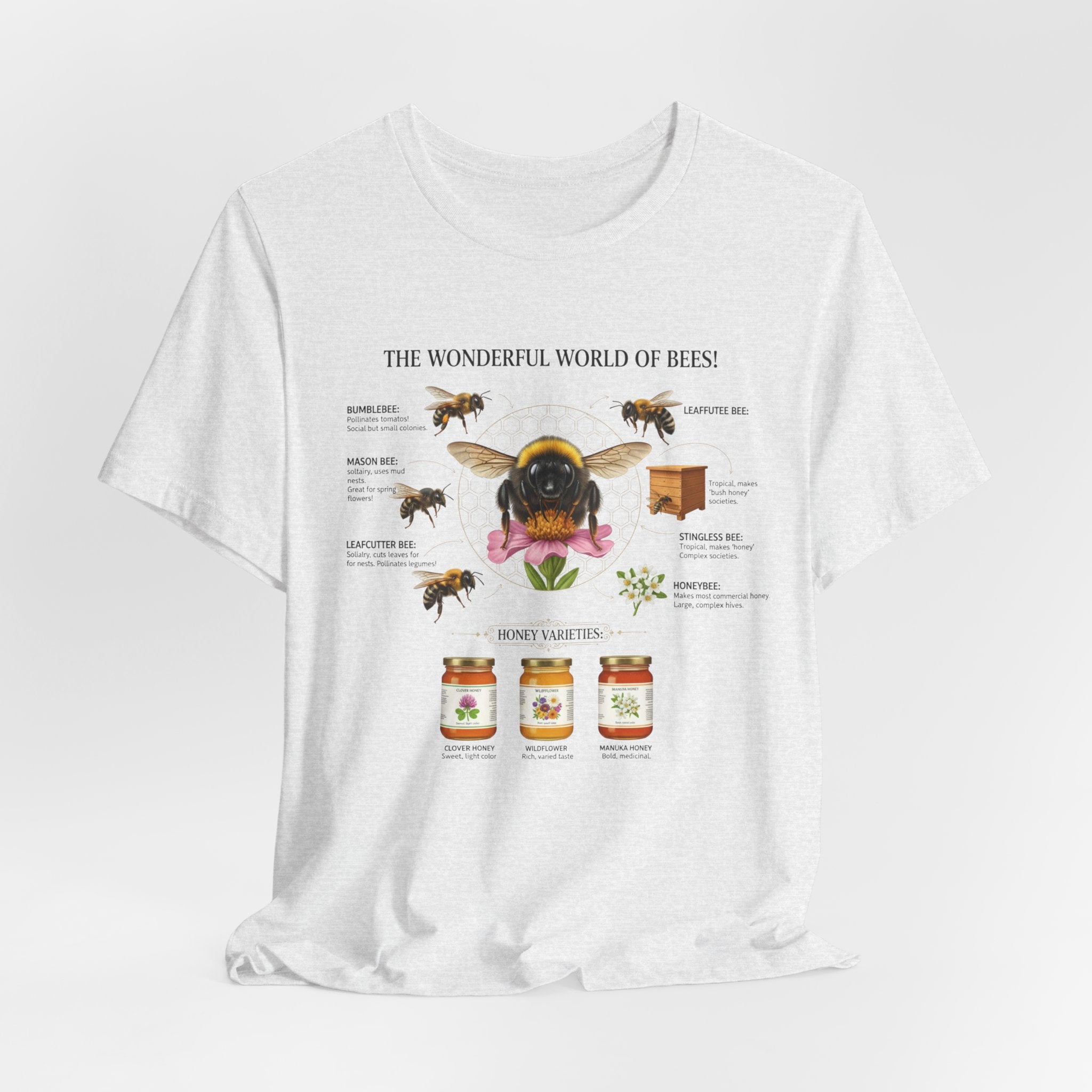 Bees T-Shirt | Bee Anatomy, Honey Jars, Pollinator Diagram