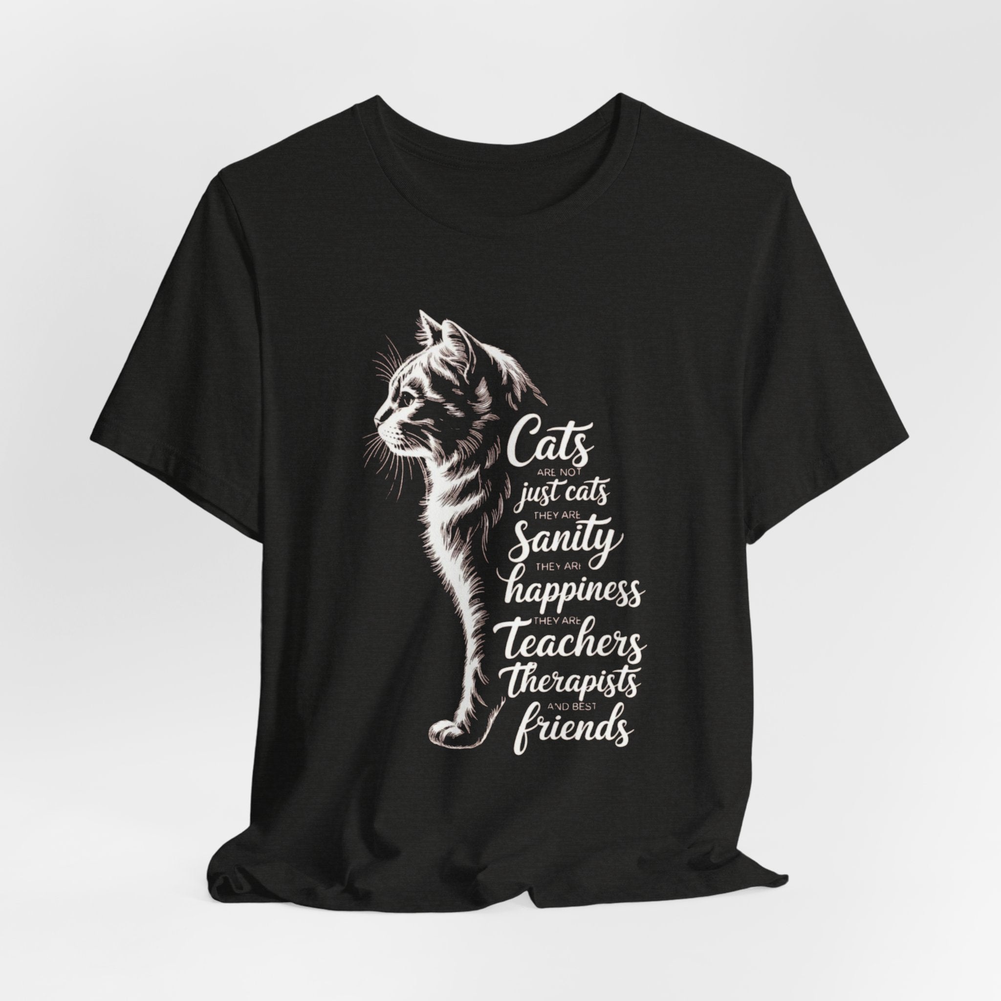 Cat Illustration Unisex Tee, Positive Vibes Motivational Tshirt, Cat Lover Shirt, Graphic Tee Gift, Inspirational Animal Tee