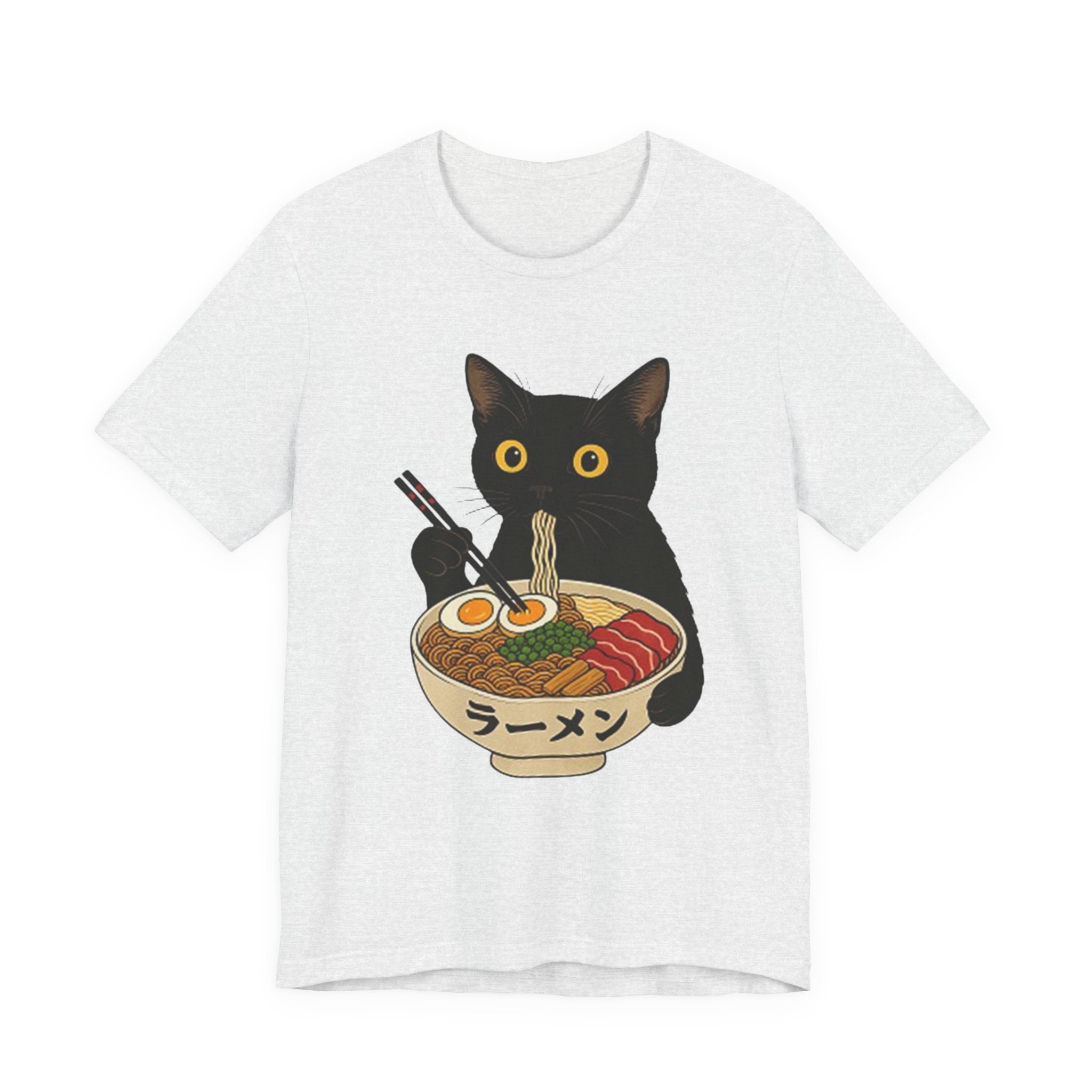 Black Cat Eating Ramen Tee | Cat with Ramen Bowl T-Shirt