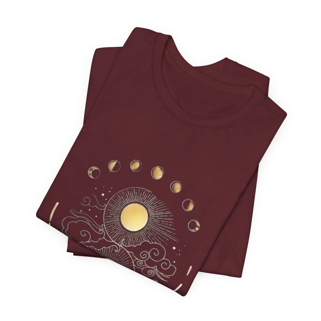 Celestial Phases Unisex Tee, Astrology Shirt, Lunar Cycle T-Shirt, Gift for Astronomers, Black Graphic Tee, Horoscope Apparel