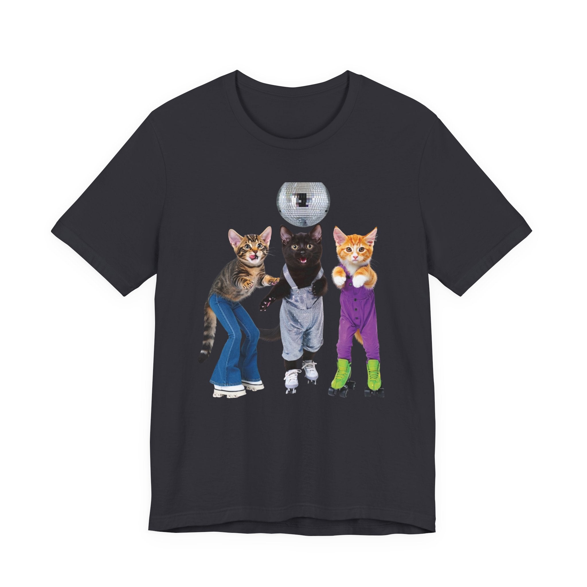 Disco Roller Cats T-Shirt | Three Cats on Roller Skates with Disco Ball
