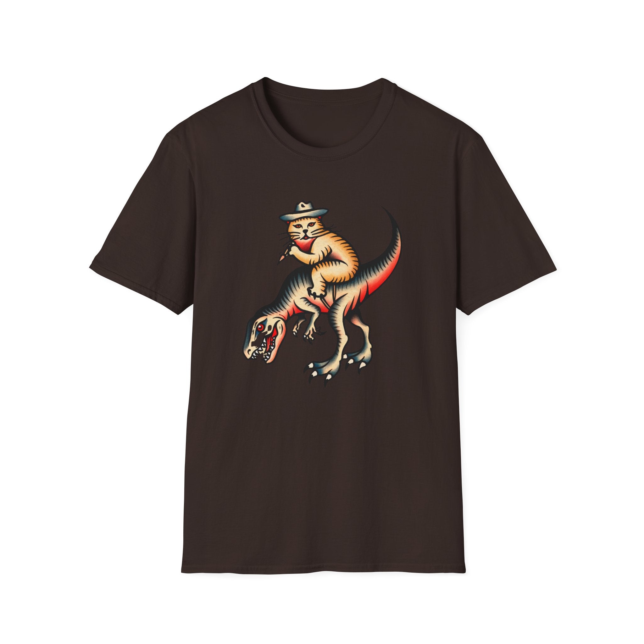 Funny Cat Cowboy T-Shirt — Retro Riding Tyrannosaurus Graphic Tee