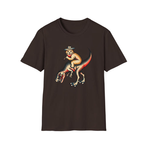 Funny Cat Cowboy T-Shirt — Retro Riding Tyrannosaurus Graphic Tee