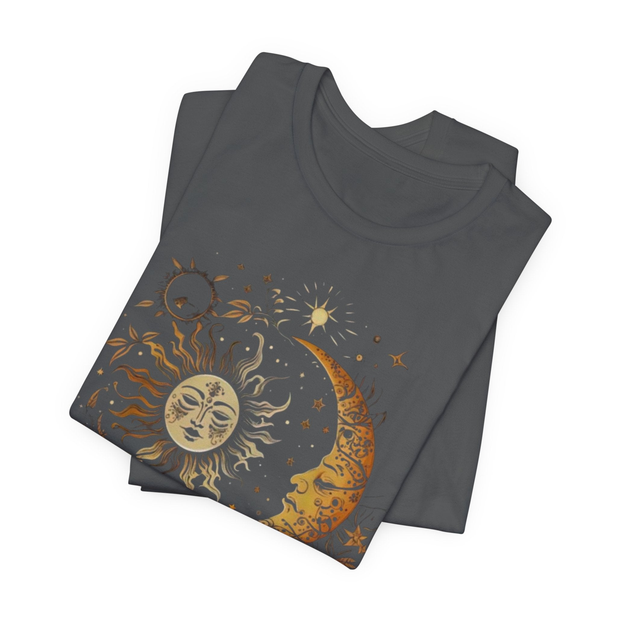 Celestial Sun and Moon Tee, Unisex Short Sleeve T-Shirt, Astrology Shirt, Gift for Astronomers, Cosmic Design Tee