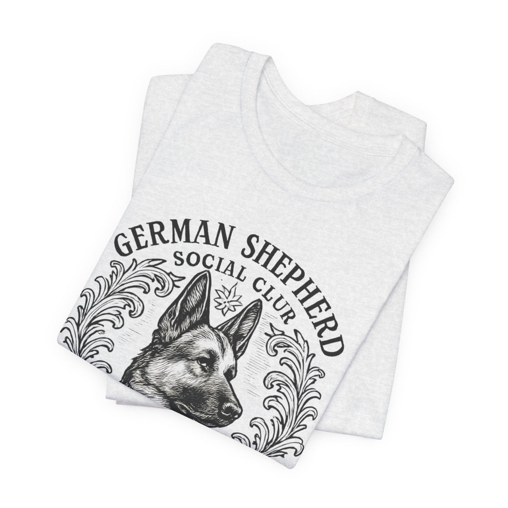 German Shepherd Social Club Tee - Unisex Short Sleeve Shirt for Dog Lovers, Pet Gift, Casual Wear, Canine Enthusiast Apparel