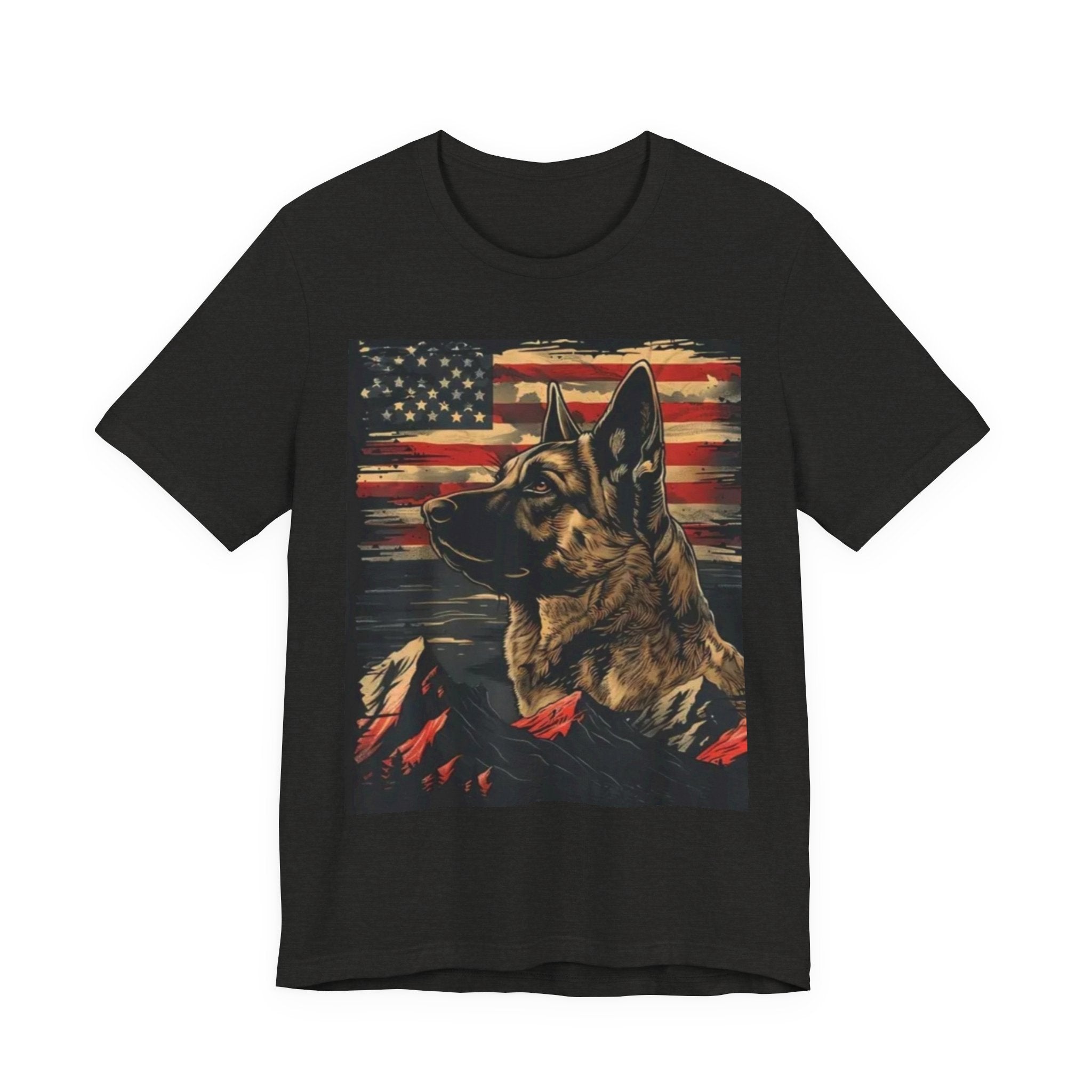 German Shepherd Patriotic T-Shirt — American Flag & Mountain Dog Tee