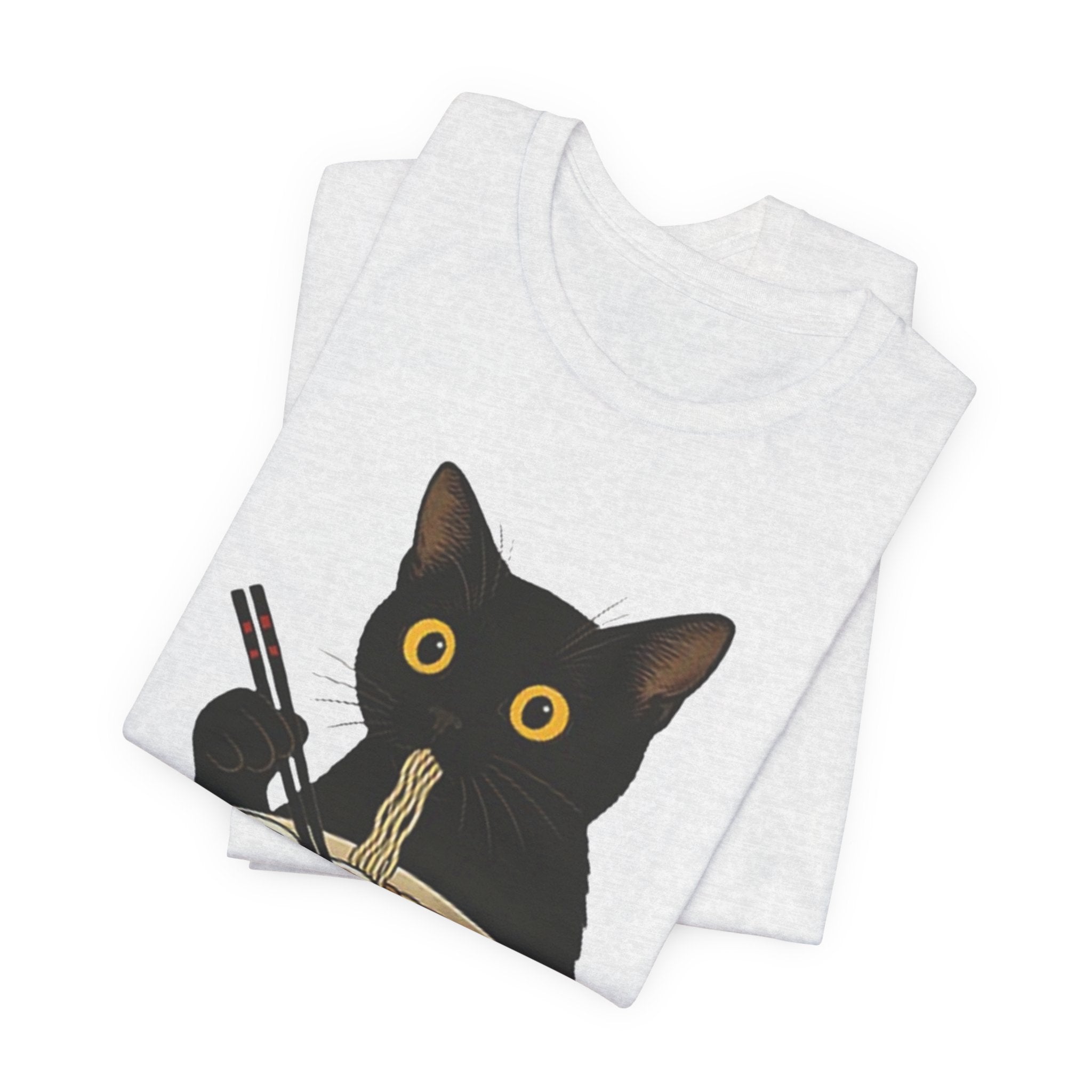Black Cat Eating Ramen Tee | Cat with Ramen Bowl T-Shirt