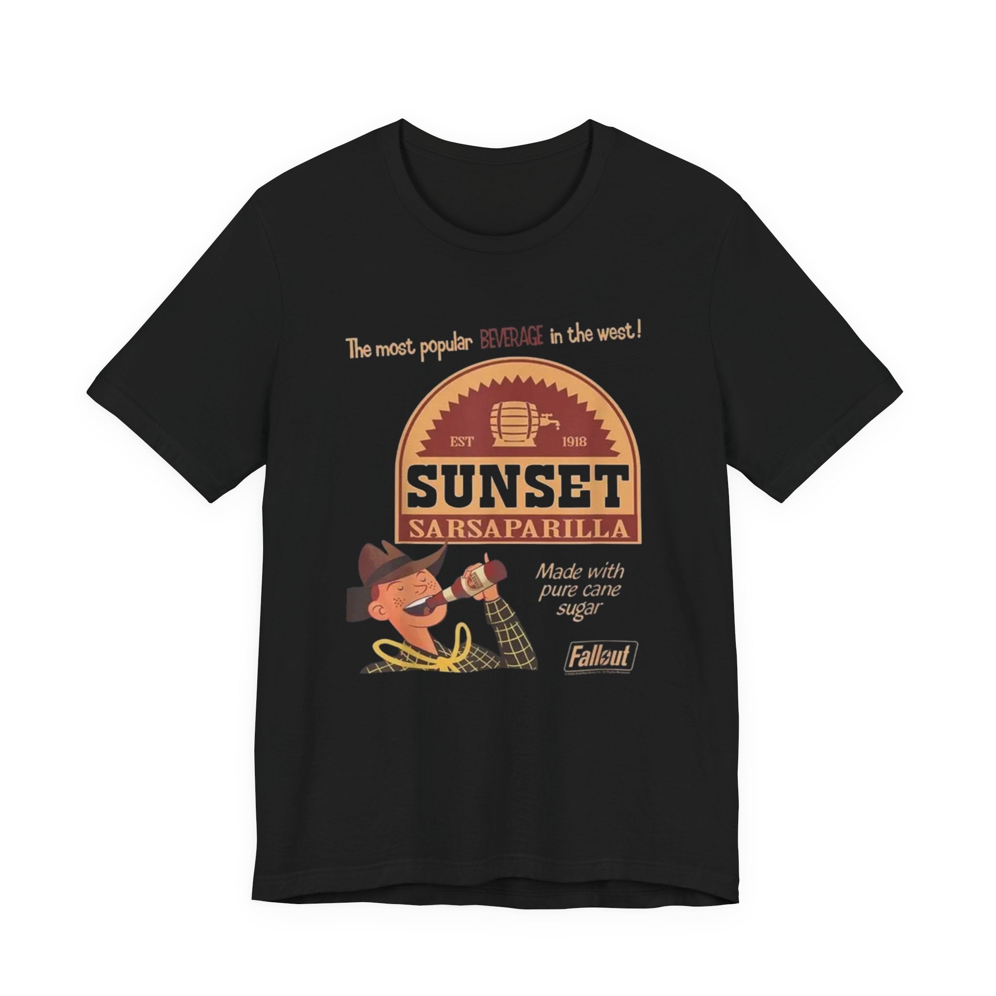 Sunset Sarsaparilla Tee — Retro Fallout Soda Logo T-shirt, Fallout Tee