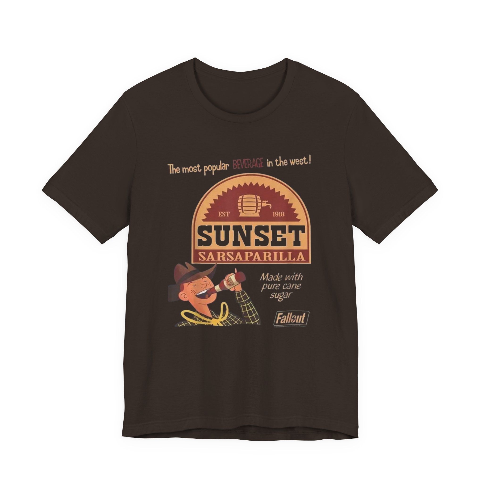 Sunset Sarsaparilla Tee — Retro Fallout Soda Logo T-shirt, Fallout Tee
