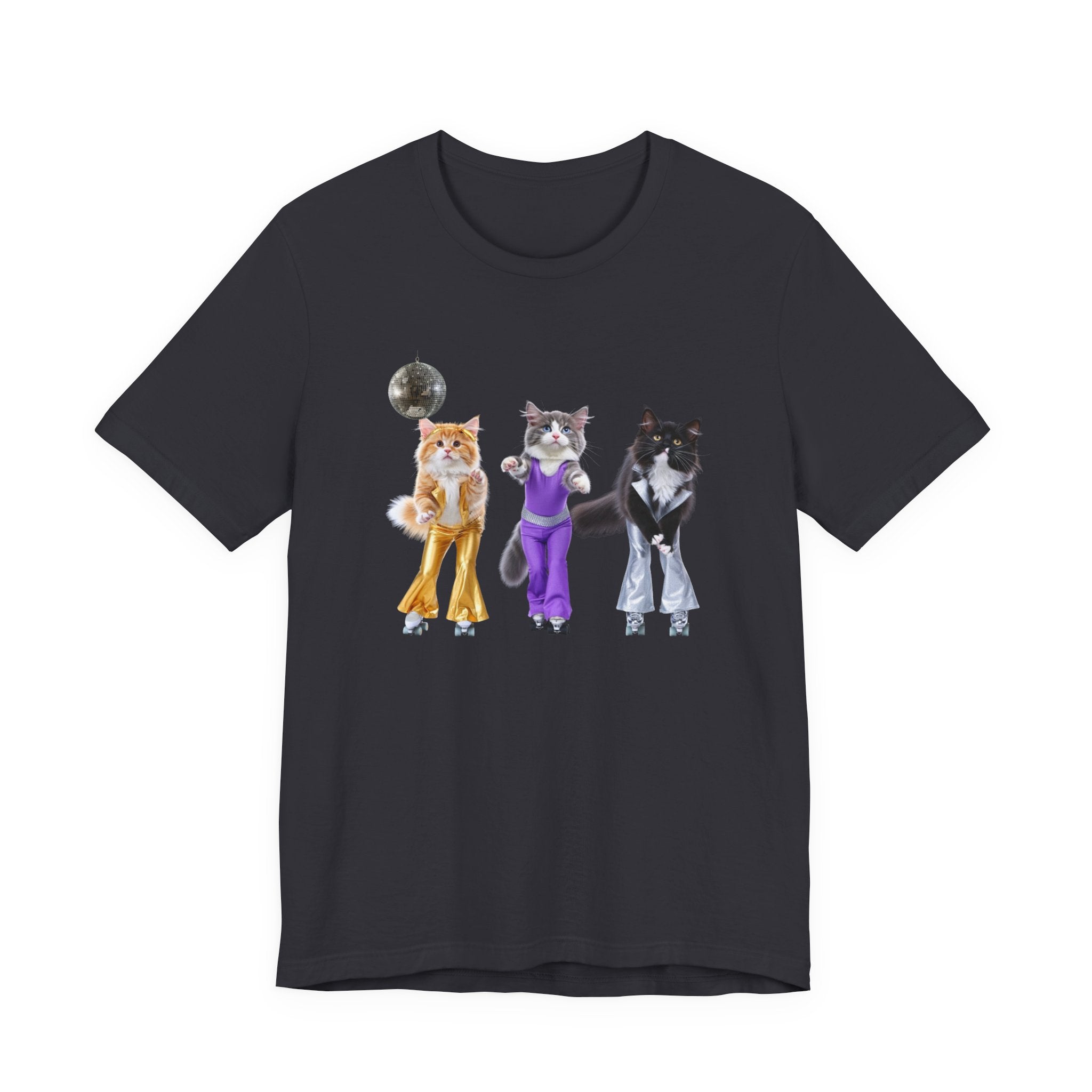 Disco Cats Trio T-Shirt | Cat Roller Skate Illustration, Retro 70s Vibe