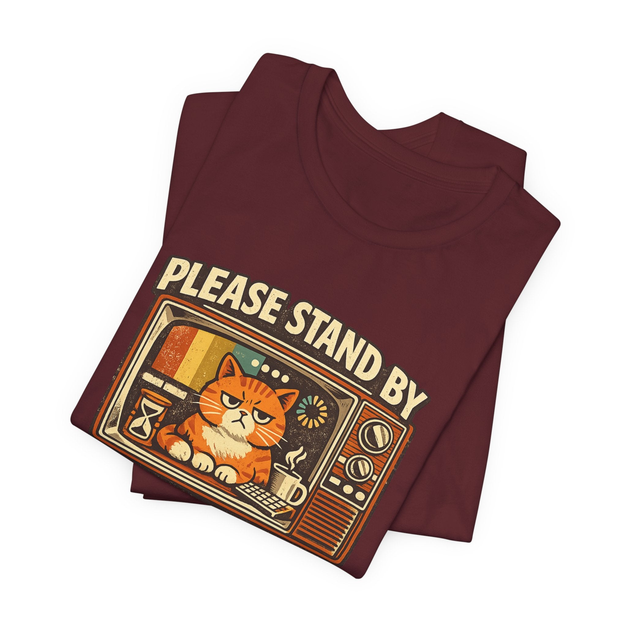 Please Stand By Mentally Buffering, T-Shirt | Retro TV Cat Illustration