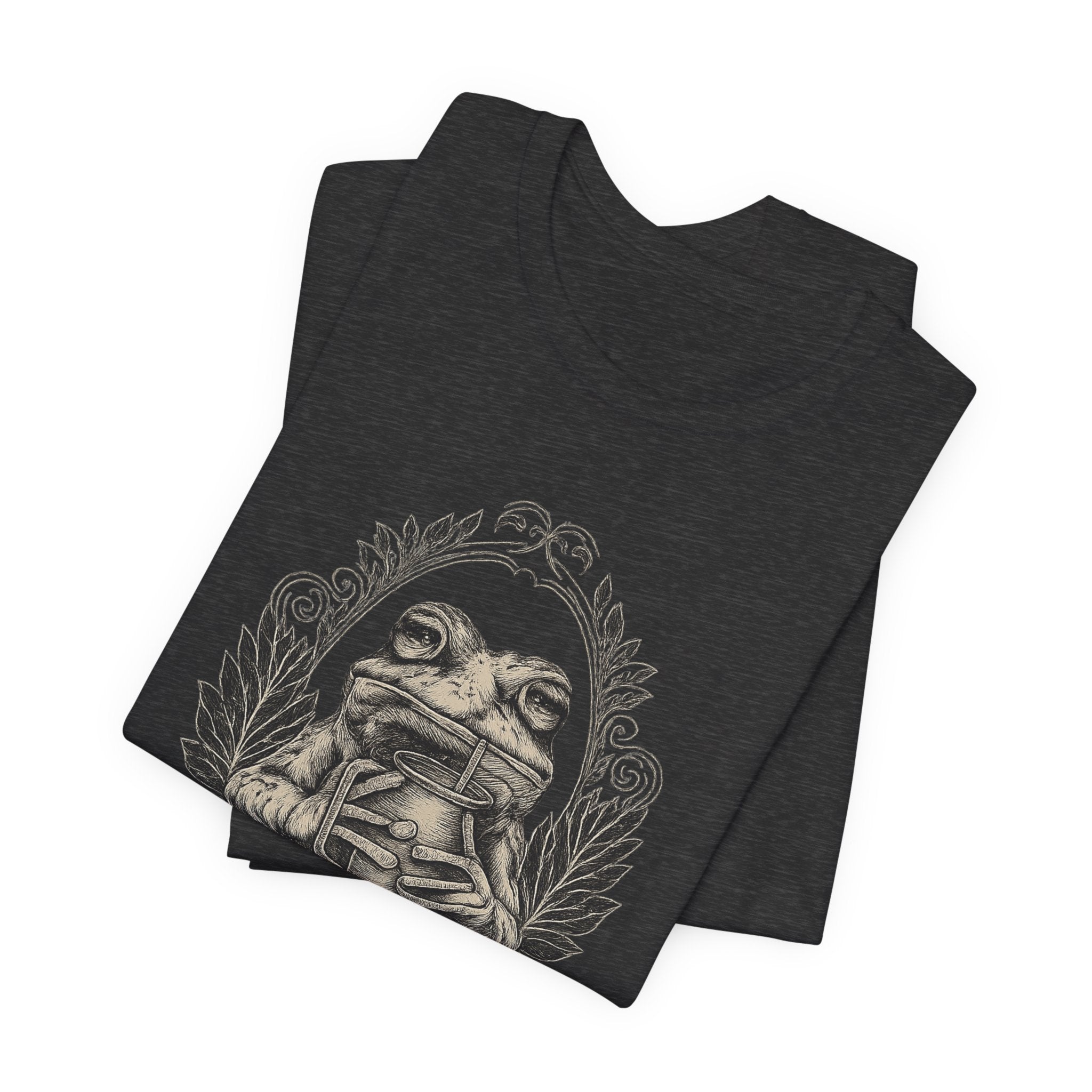 Frog drinkingT‑Shirt — Hydrate Before You DiedrateVintage Booklover Graphic Tee (“To Be at Peace You Deliberate”)
